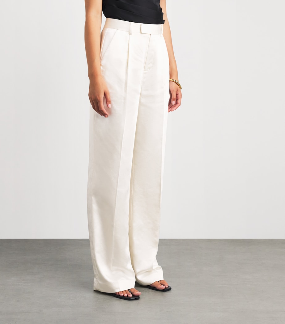 Self-Portrait Womens Satin Wide-Leg Trousers Cream Image 4