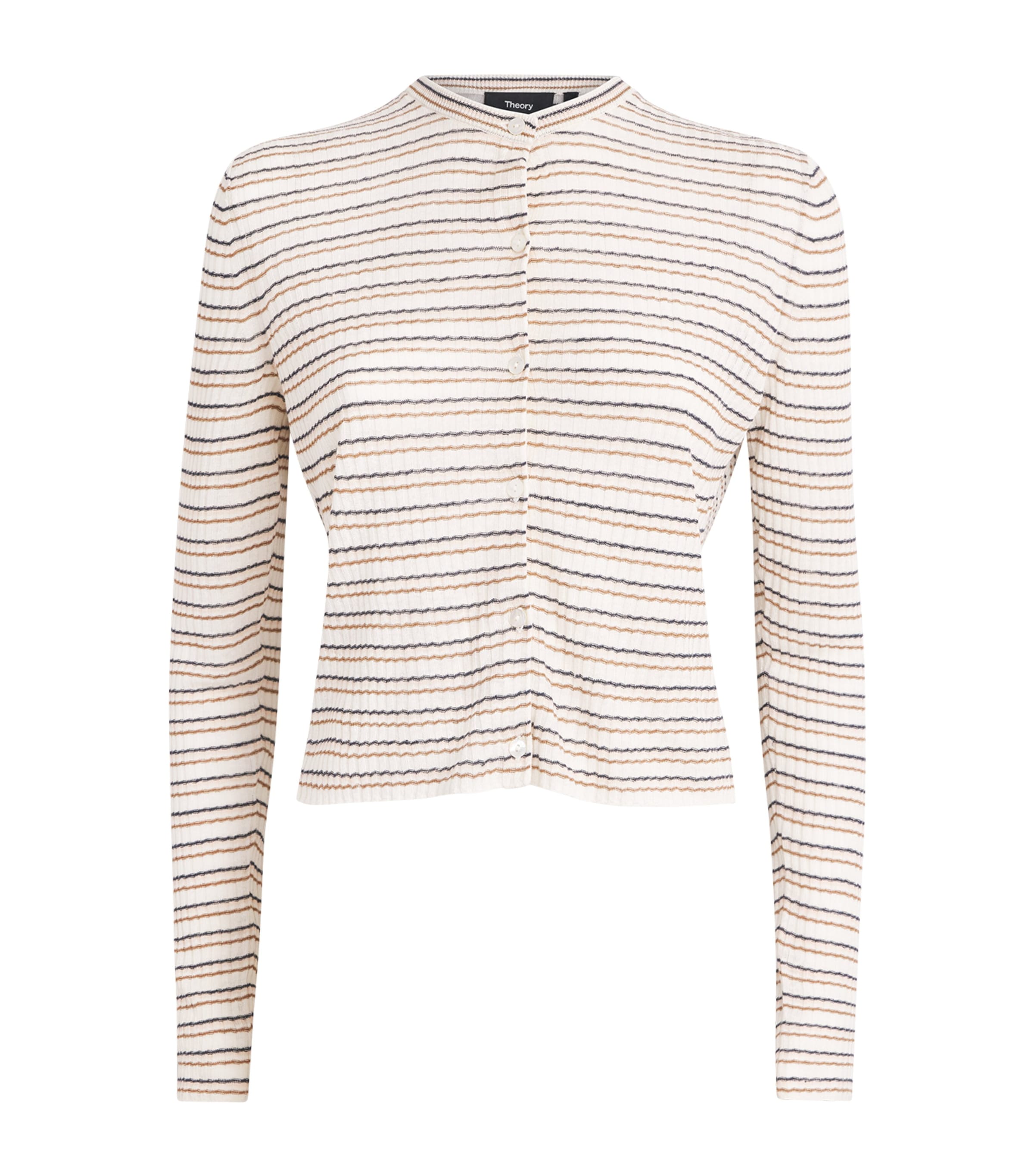 Theory Womens Linen-Blend Stripe Cardigan Bone Pink Multi Image 1