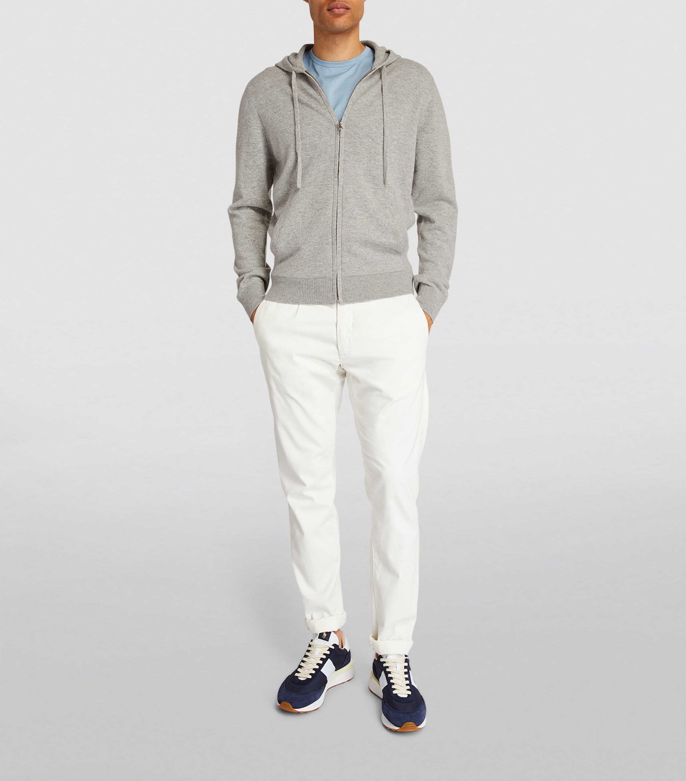 Sunspel Mens Cashmere Zip-Up Hoodie Gyaa Grey Melange Image 2