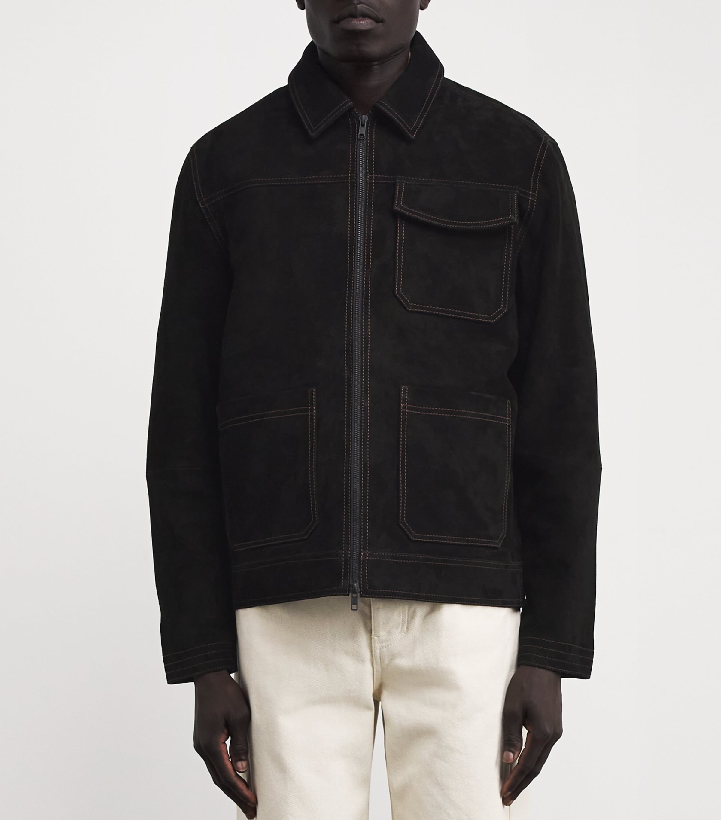 Oliver Spencer Black Suede Contrast-Stitch Hardwick Jacket  display picture 2
