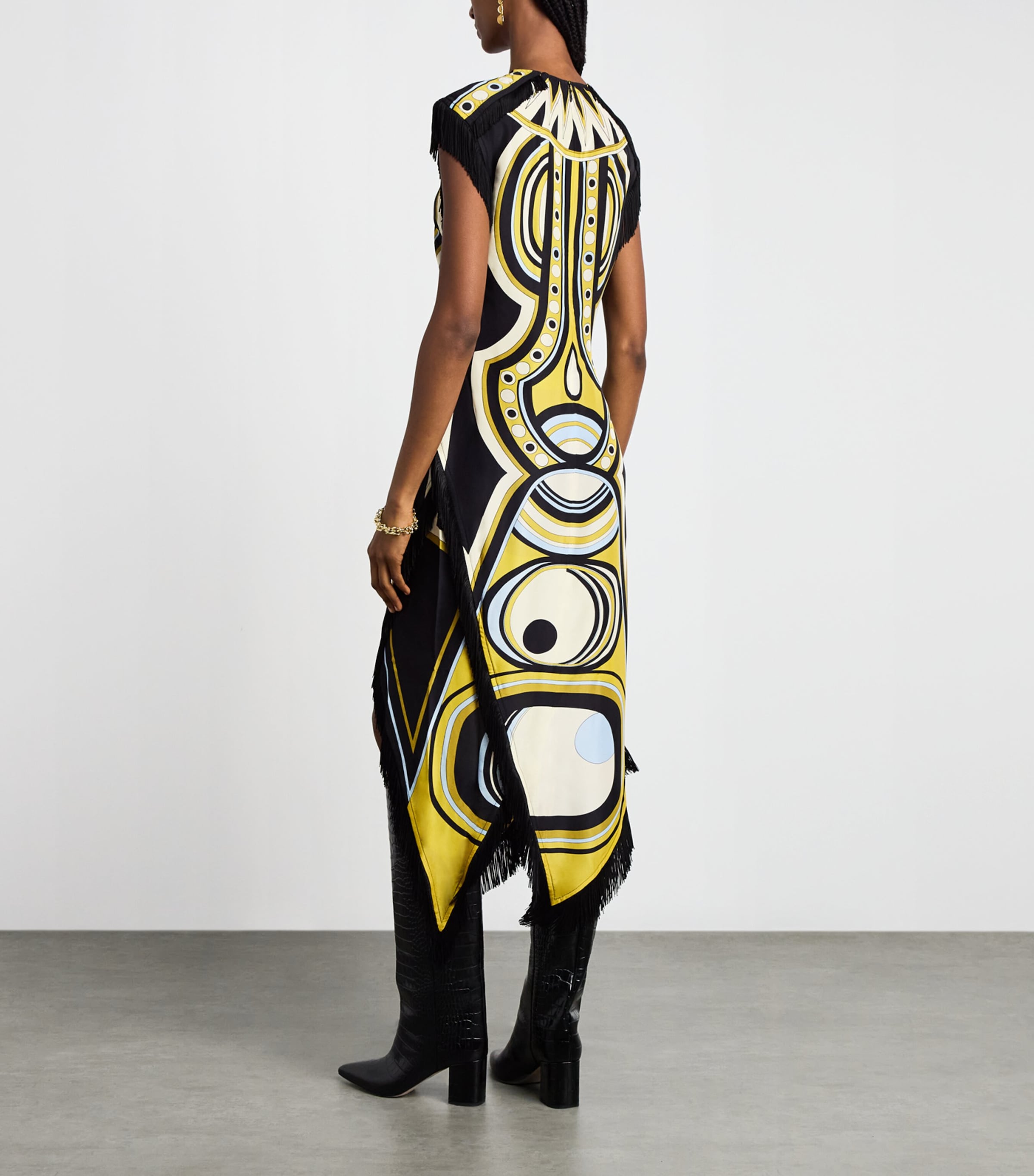 La Doublej Womens Silk Fringe-Trim Printed Midi Dress Sanctuary Plcee Image 4