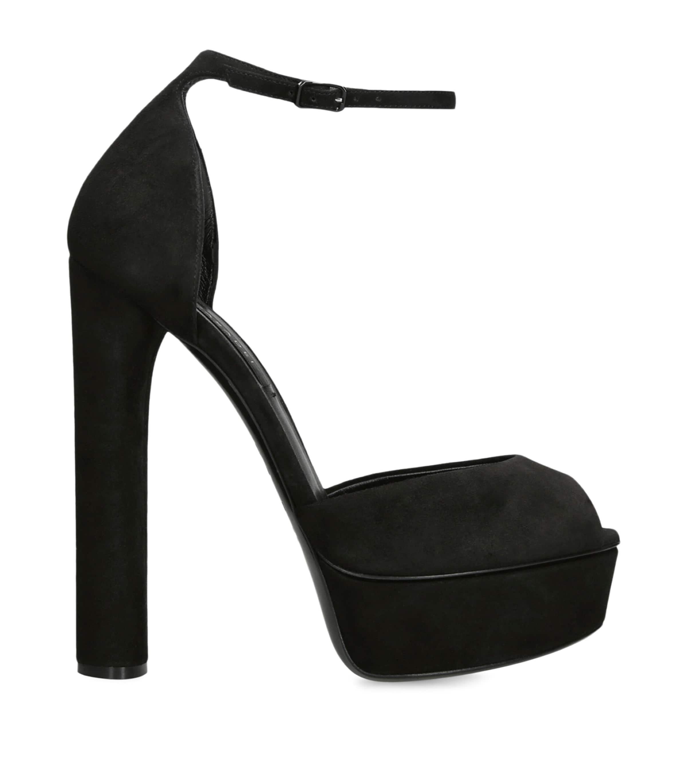 Casadei Suede Flora Platform Heels 140 In Black