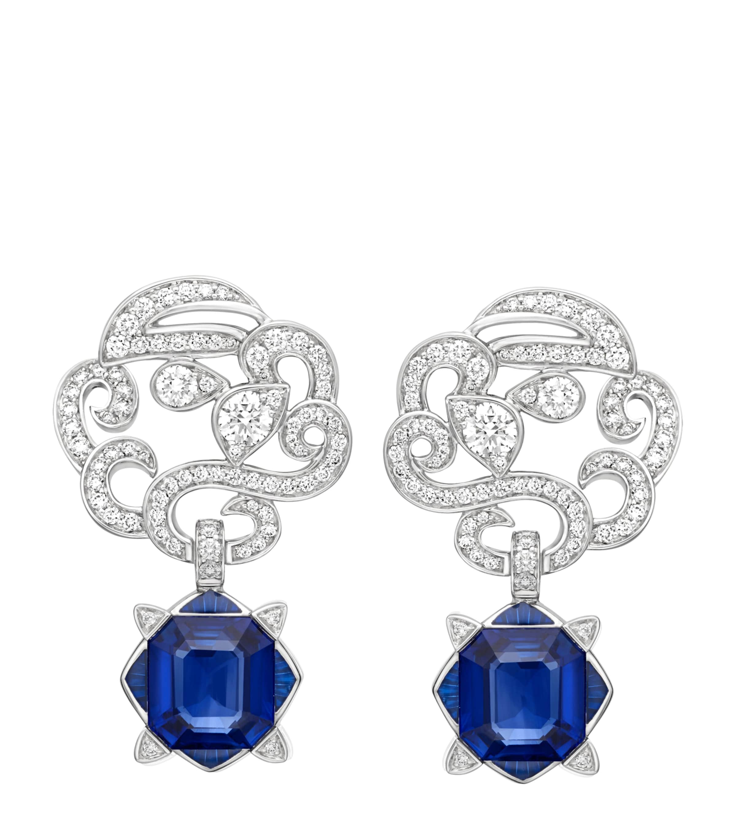 Boodles Platinum, Diamond and Sapphire The Palace Collection Royal Porcelain Earrings Blue Image 1