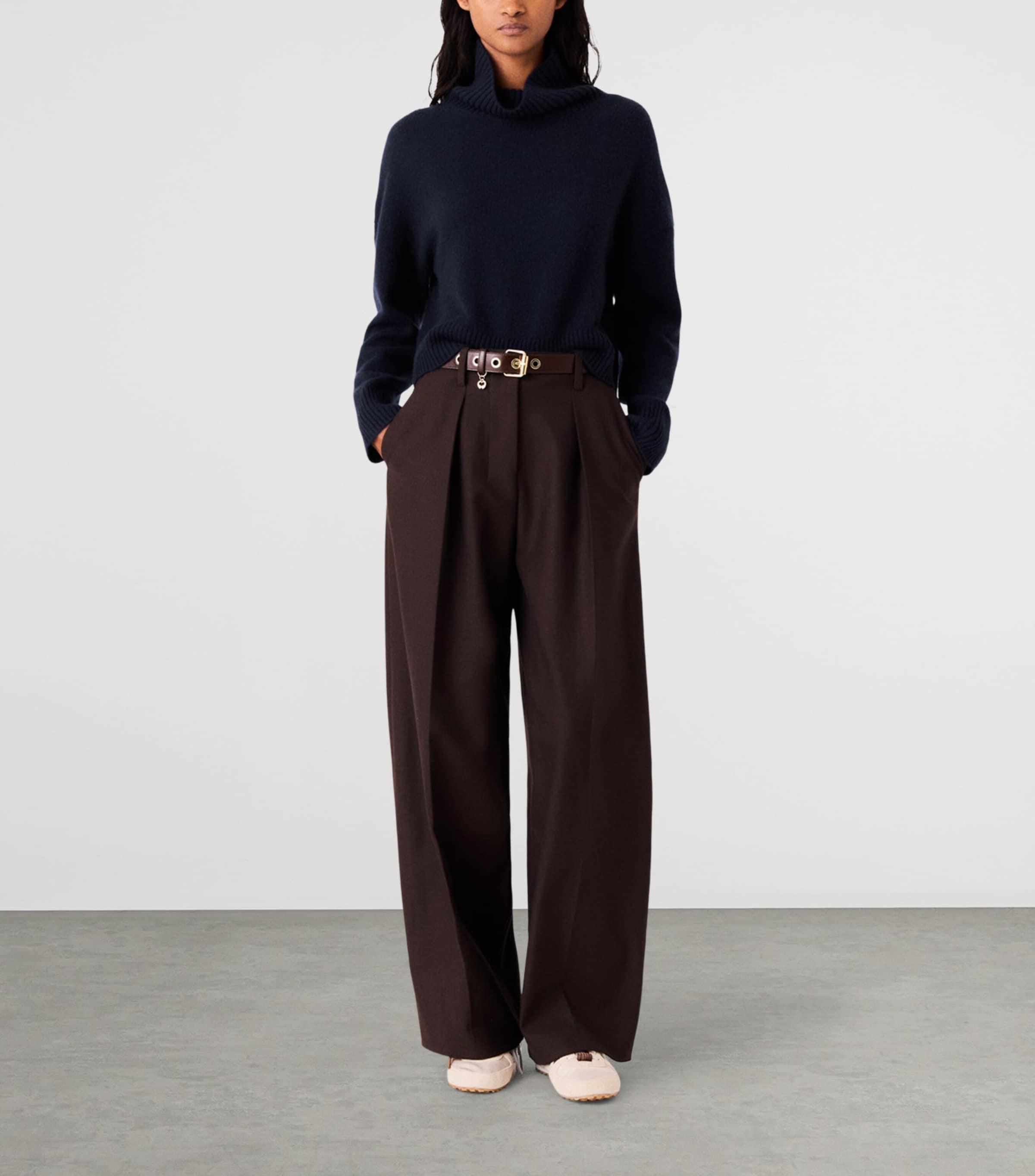 Maje Womens Pleated Wide-Leg Trousers Brown Image 2