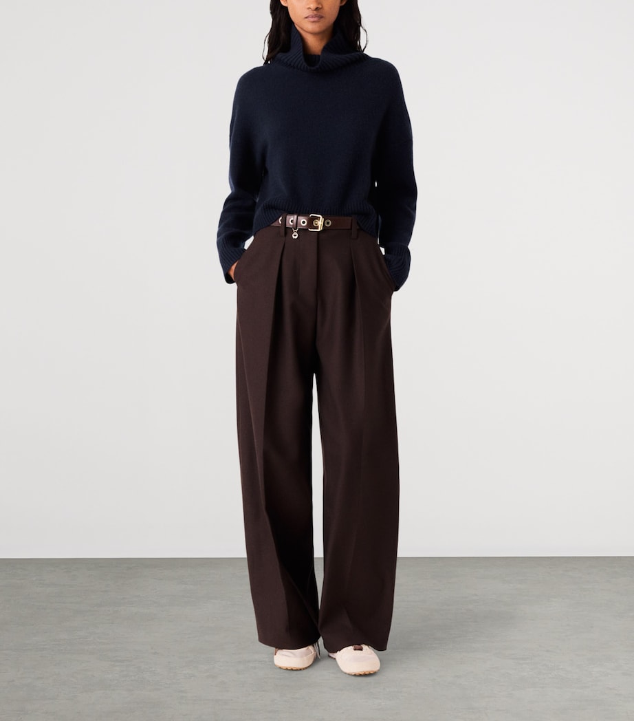 Maje Womens Pleated Wide-Leg Trousers Brown Image 2
