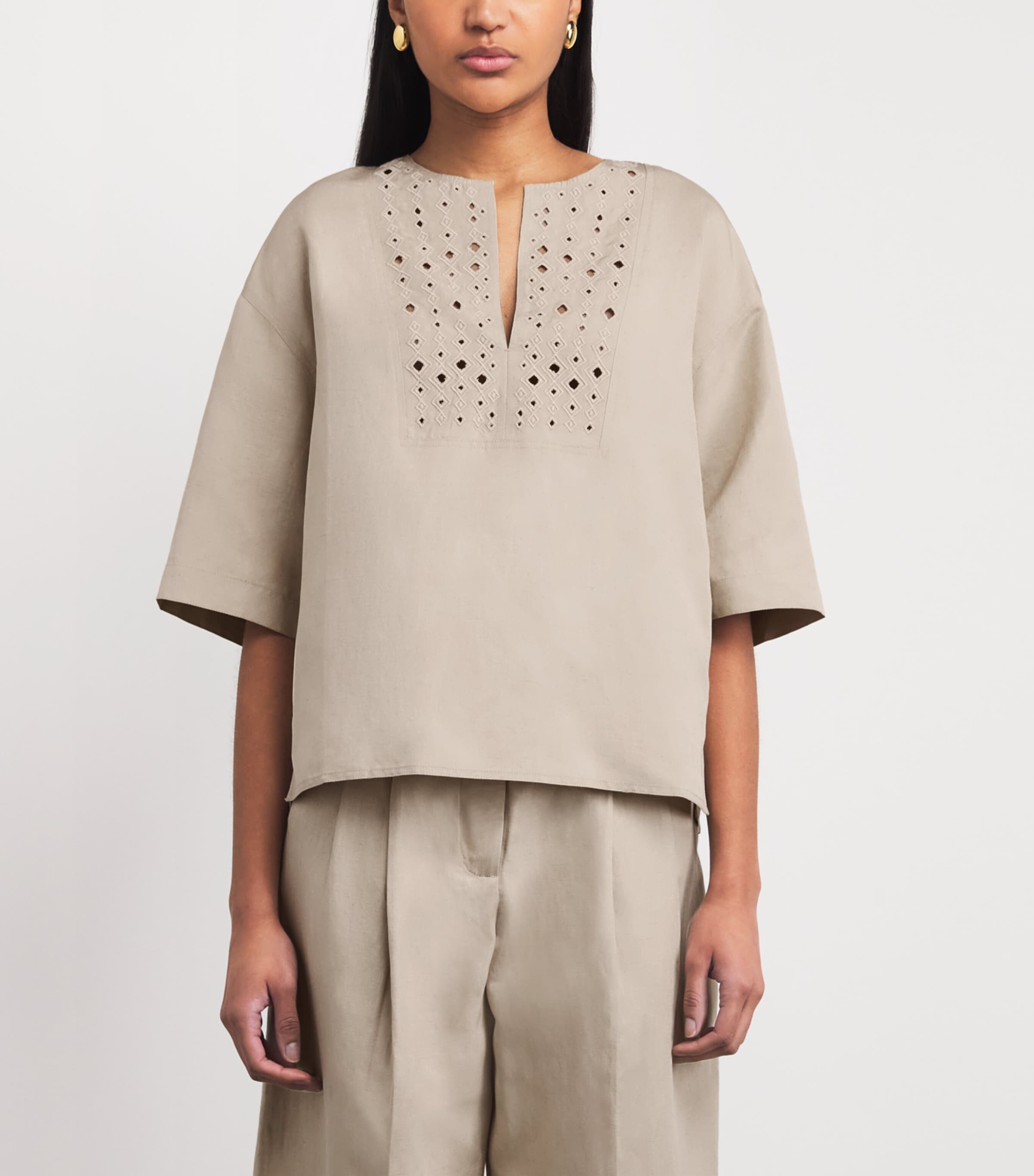 Yves Salomon Womens Silk-Linen Embroidered Top Image 4