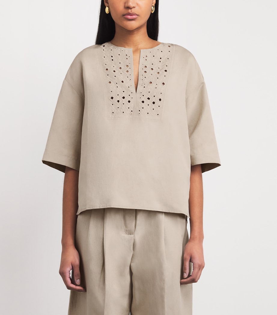 Yves Salomon Womens Silk-Linen Embroidered Top Image 4