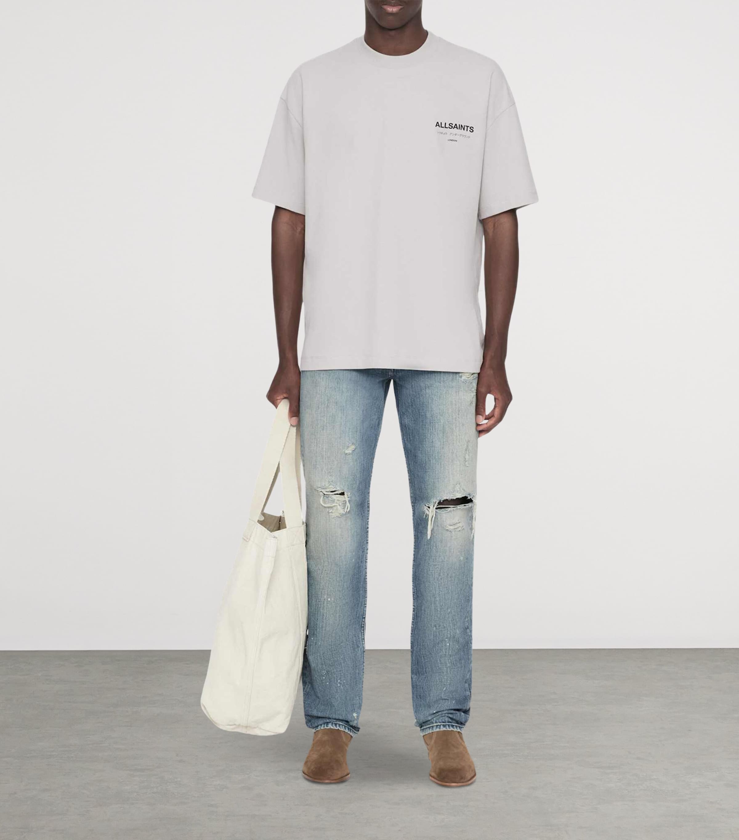 AllSaints Mens Organic Cotton Underground T-Shirt Sky Blue Image 2