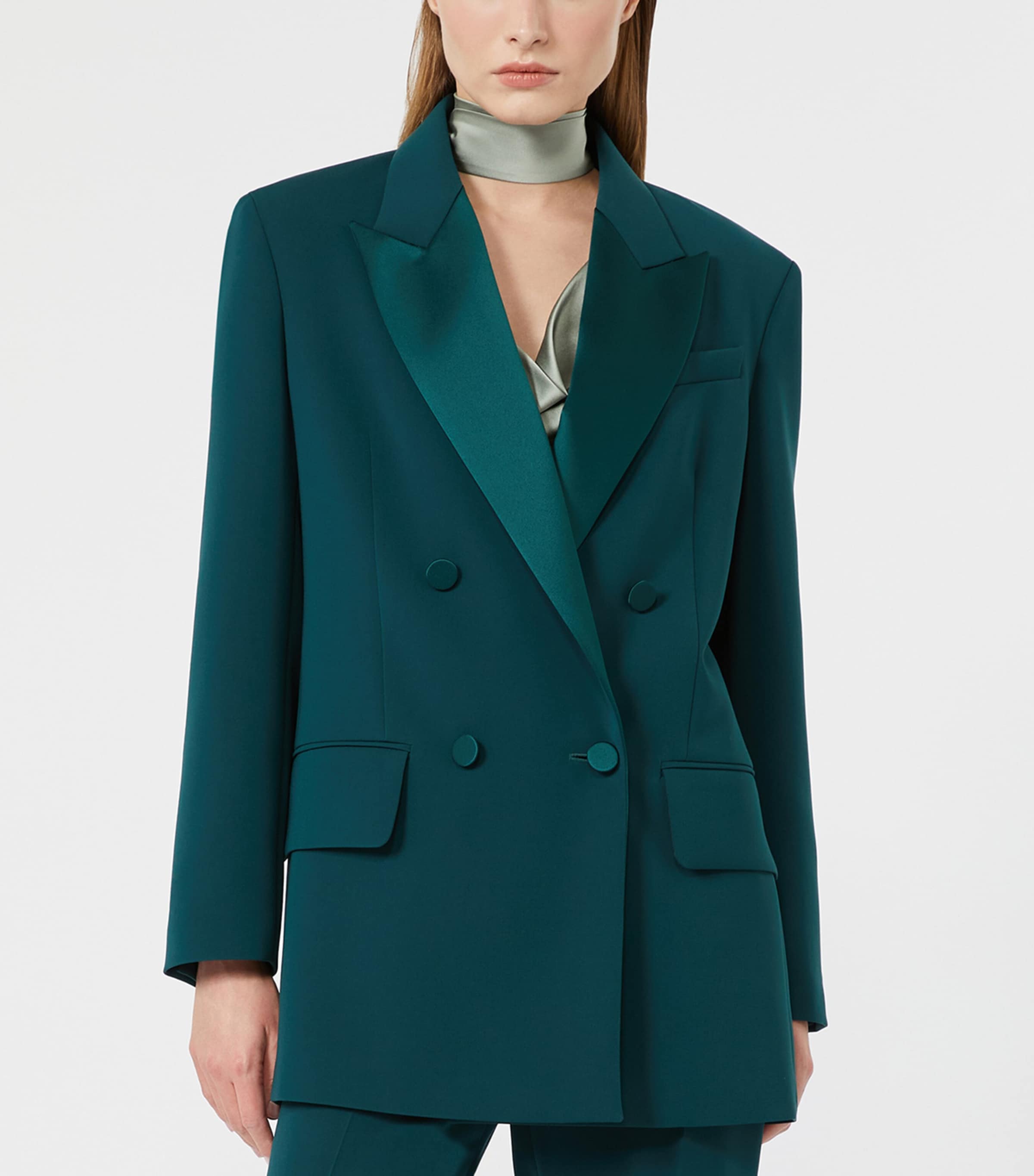Max Mara Womens Satin-Lapel Blazer Dark Green Image 3
