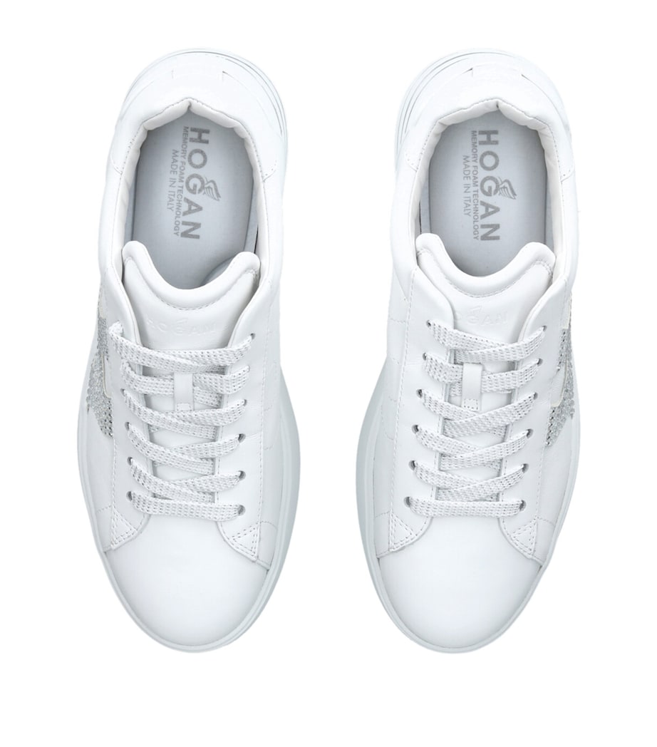 Leather Rebel Crystal-Embellished Sneakers WHITE Image 4