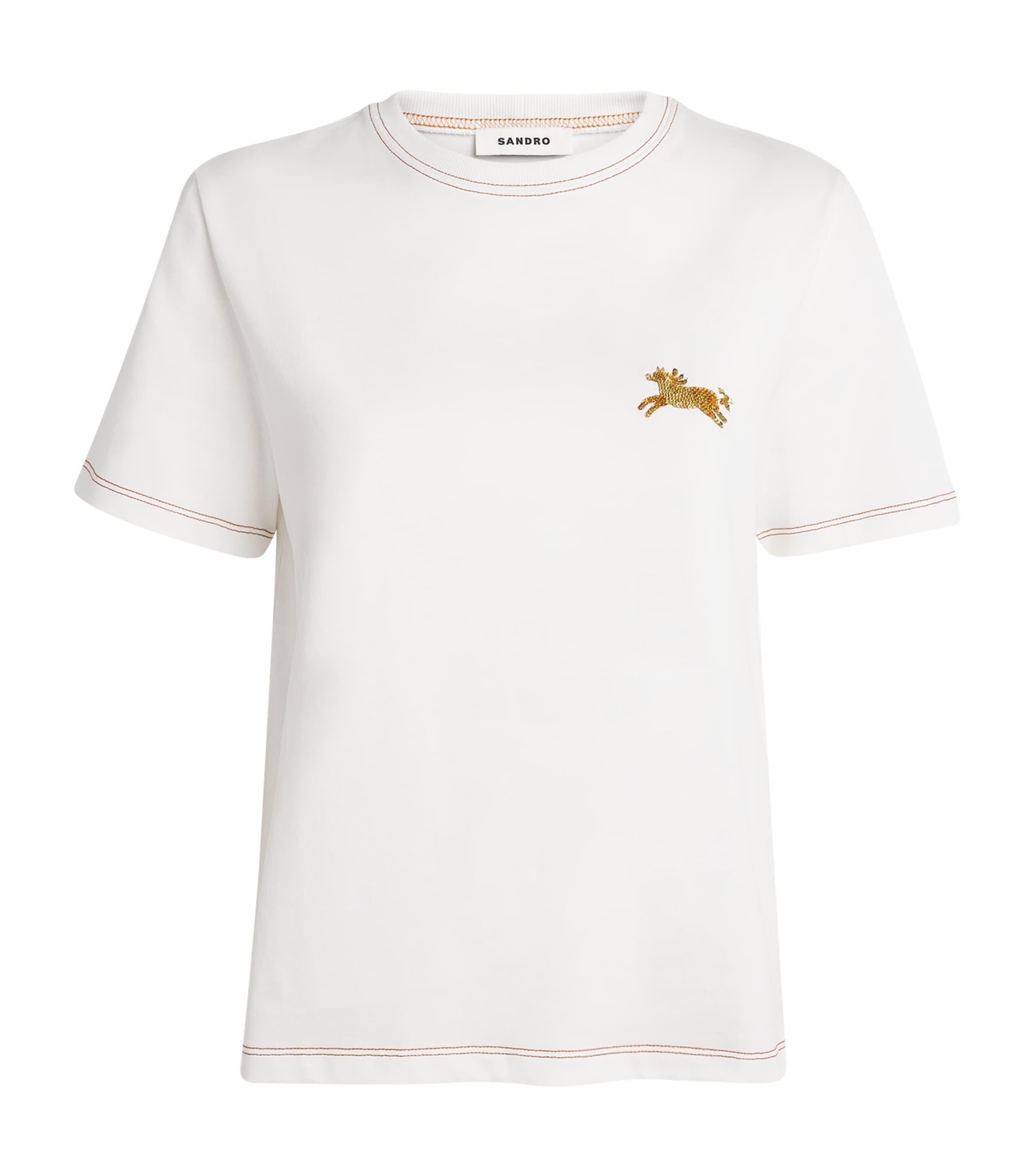 Sandro Paris Womens Cotton Embellished T-Shirt White Image 1