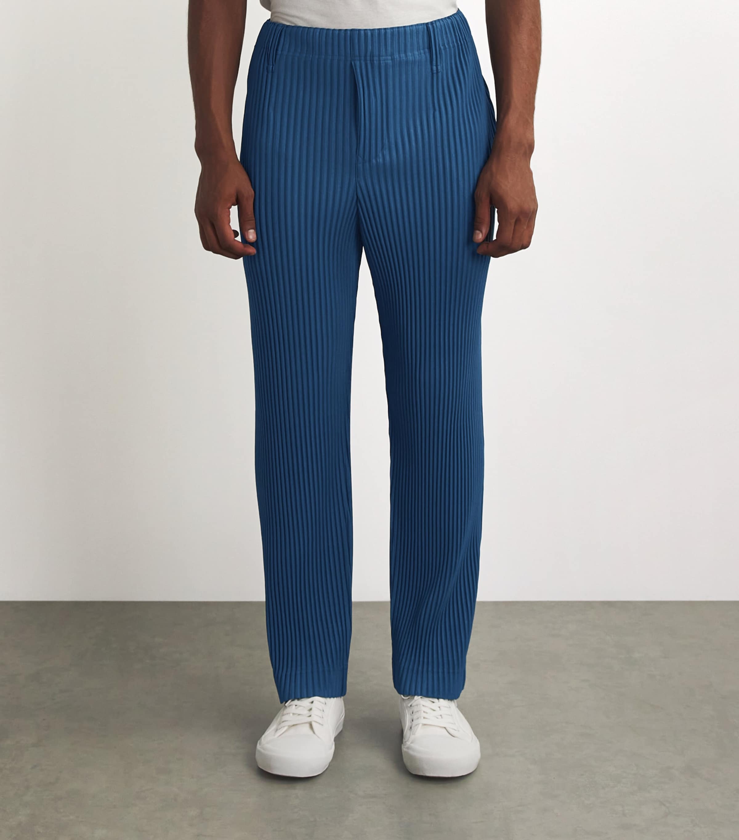 Homme Plissé Issey Miyake Blue Pleated Straight Trousers | Harrods UK