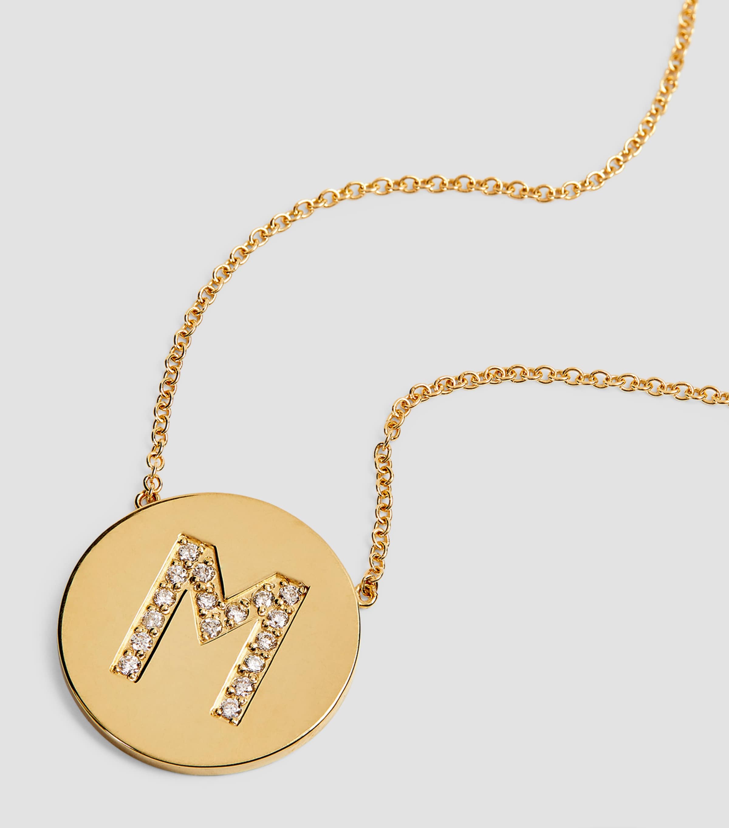 Yellow Gold and Diamond M Initial Necklace YELLOW GOLD Image 5