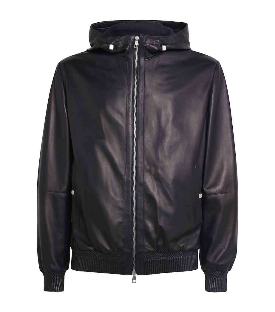 Brett Johnson Mens Hooded Leather Jacket Navy Image 1