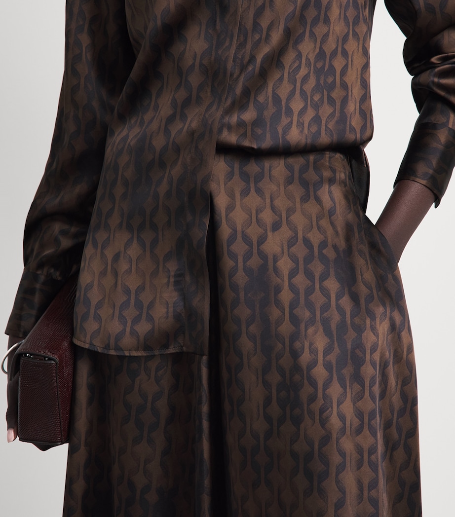 Kiton Womens Silk Geometric Midi Skirt Brown & Black Print Image 3