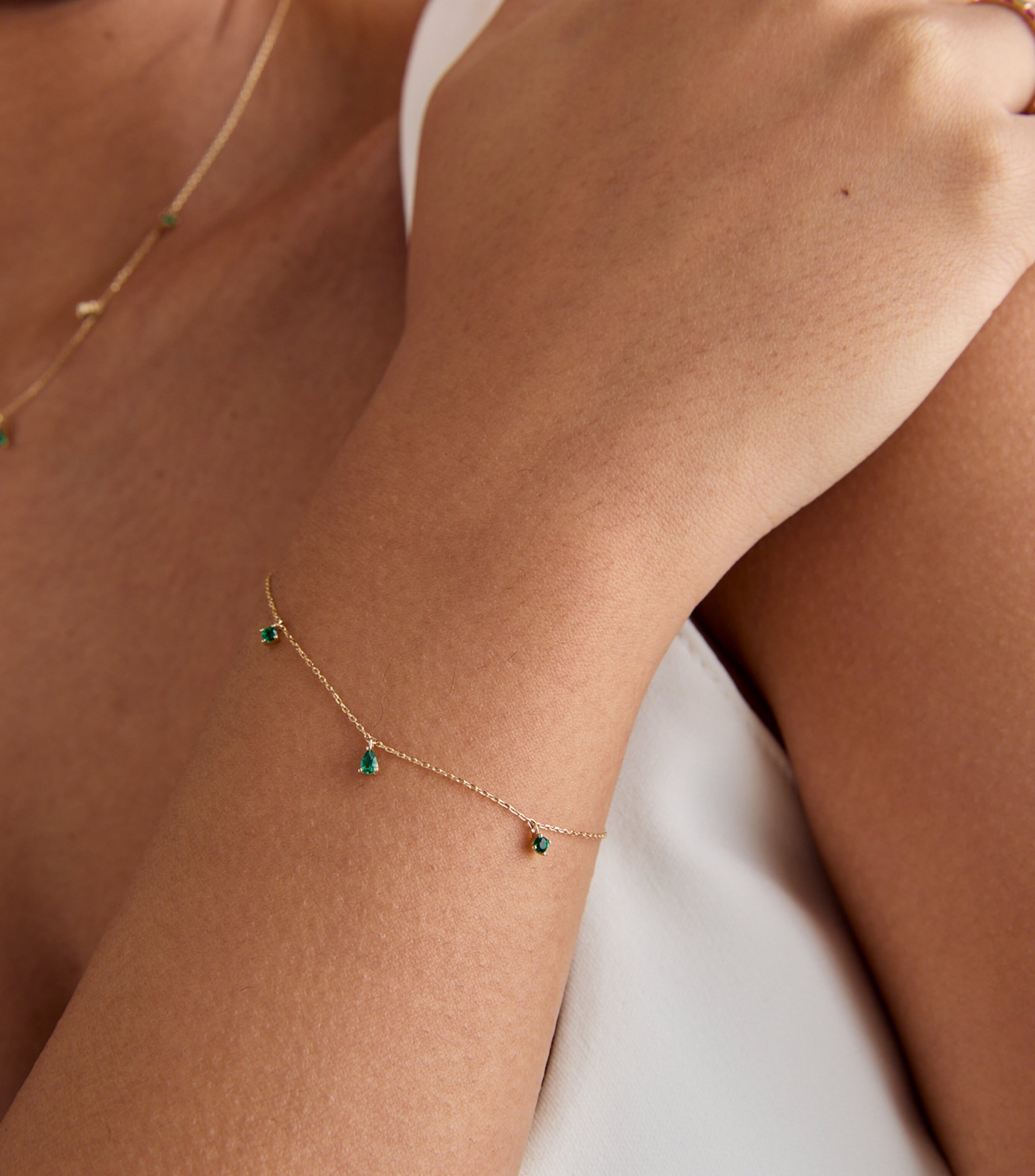 Astrid & Miyu Yellow Gold and Emerald Pear Charm Bracelet Gold Image 2