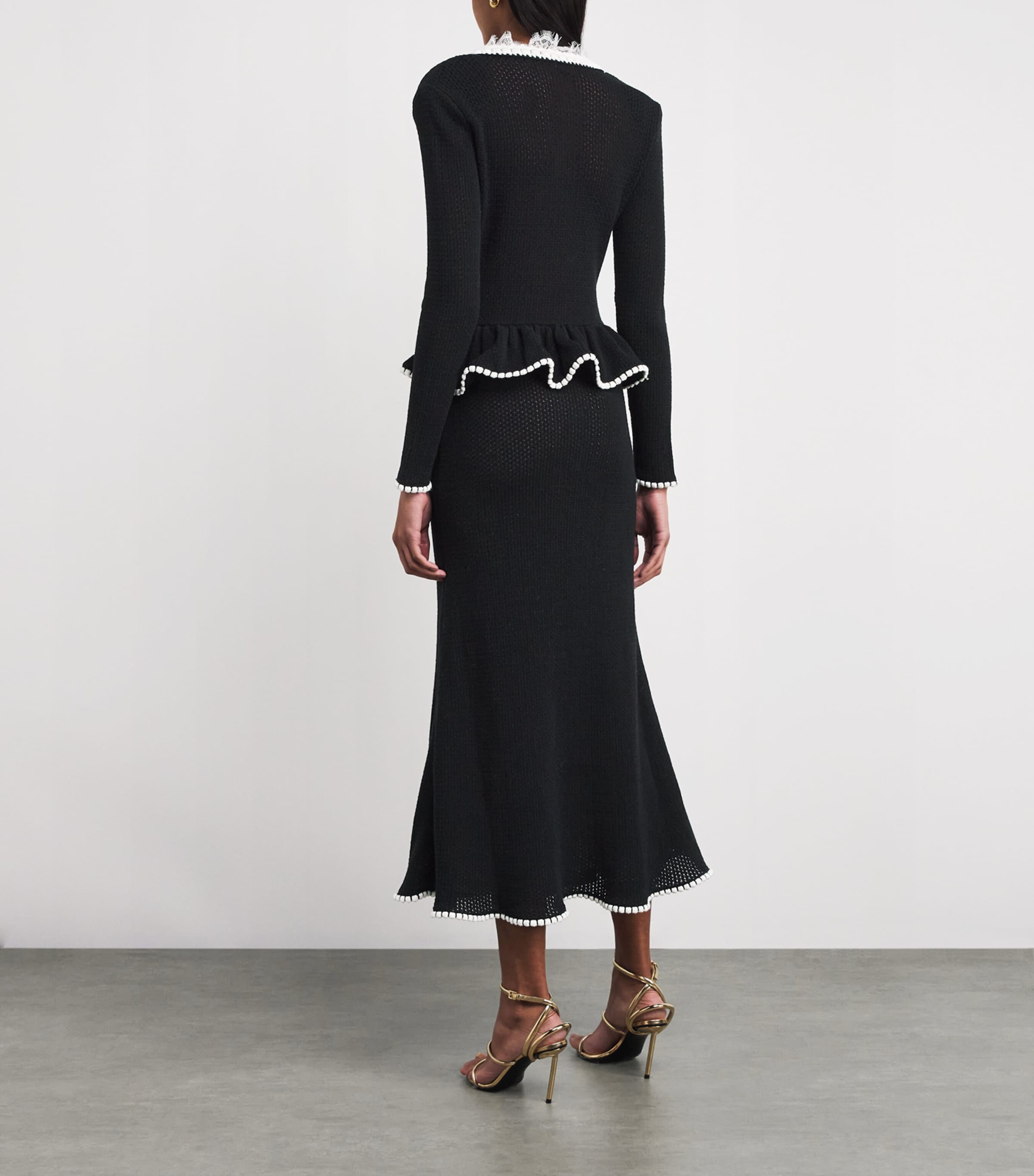 Lace-Trim Knitted Midi Dress BLACK Image 3