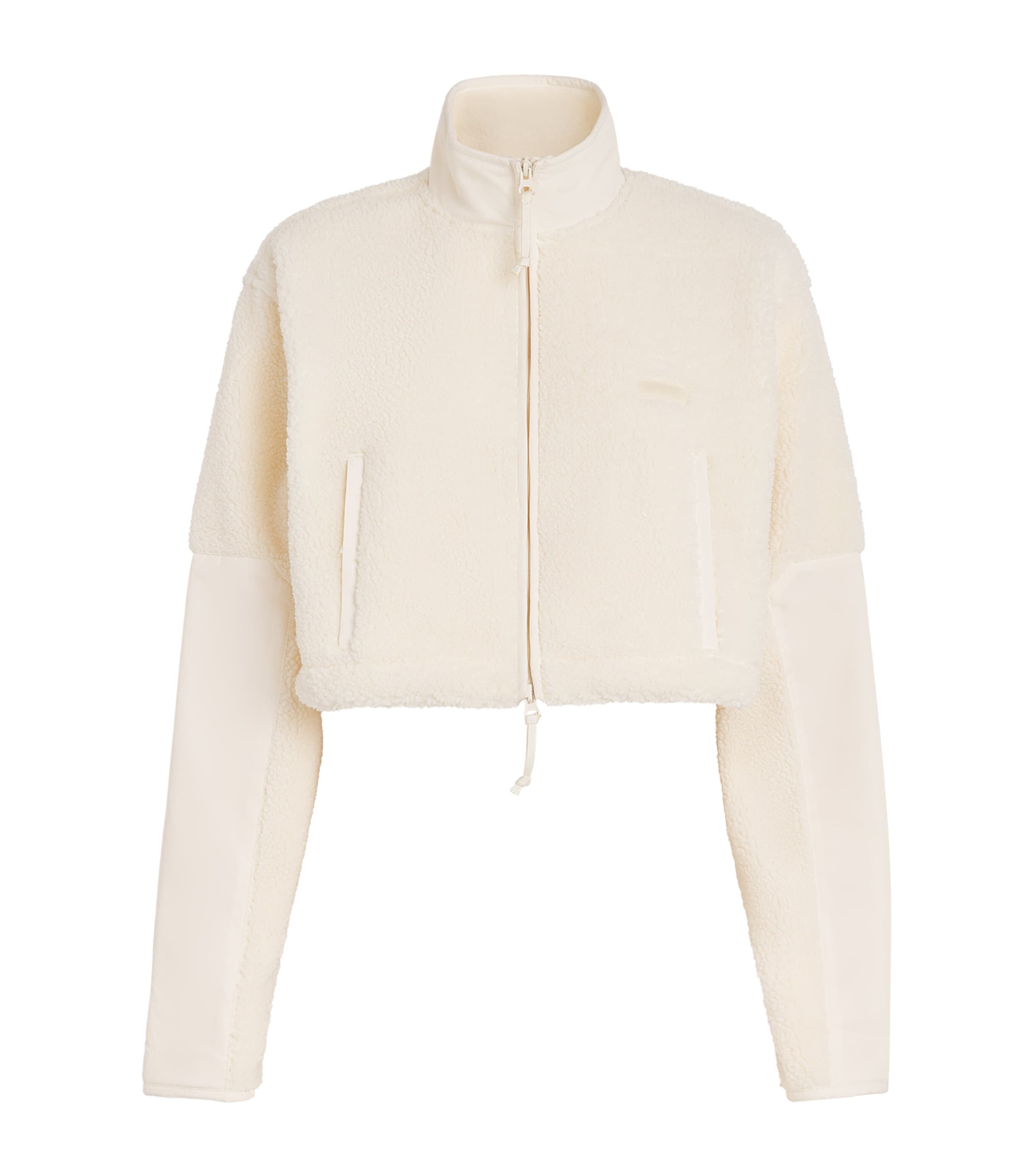 Skims Teddy Cropped Zip-up Jacket In Neutral