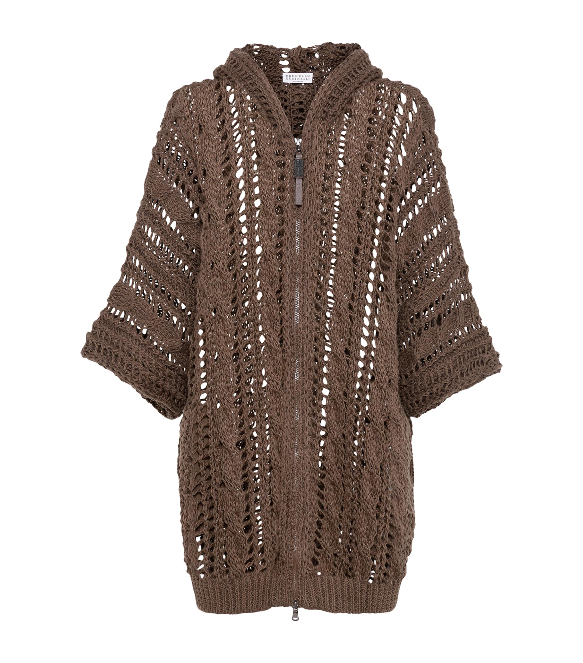 Brunello Cucinelli Jute-blend Hooded Cardigan In Brown