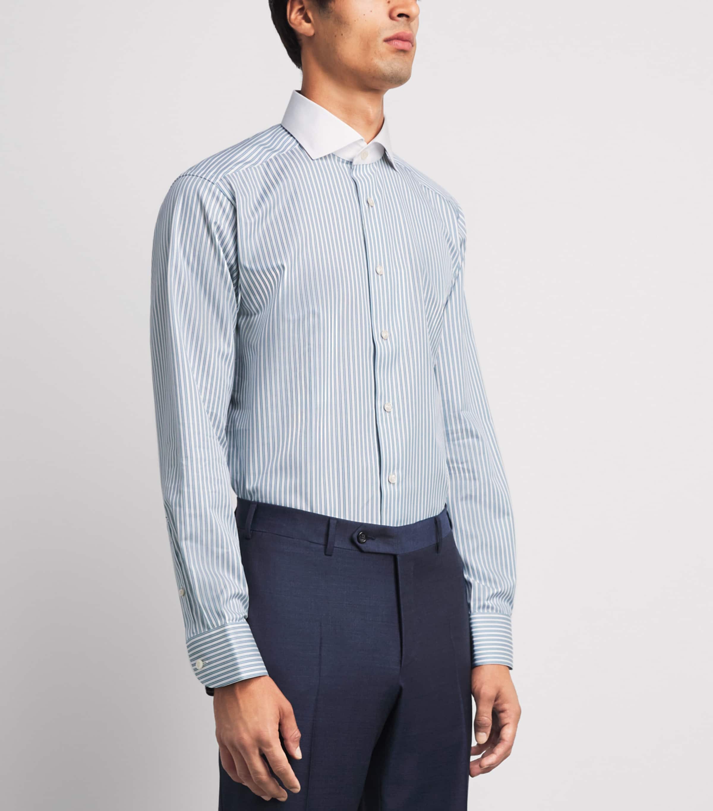 Eton Mens Cotton Stripe Slim Fit Shirt Light Blue Image 4