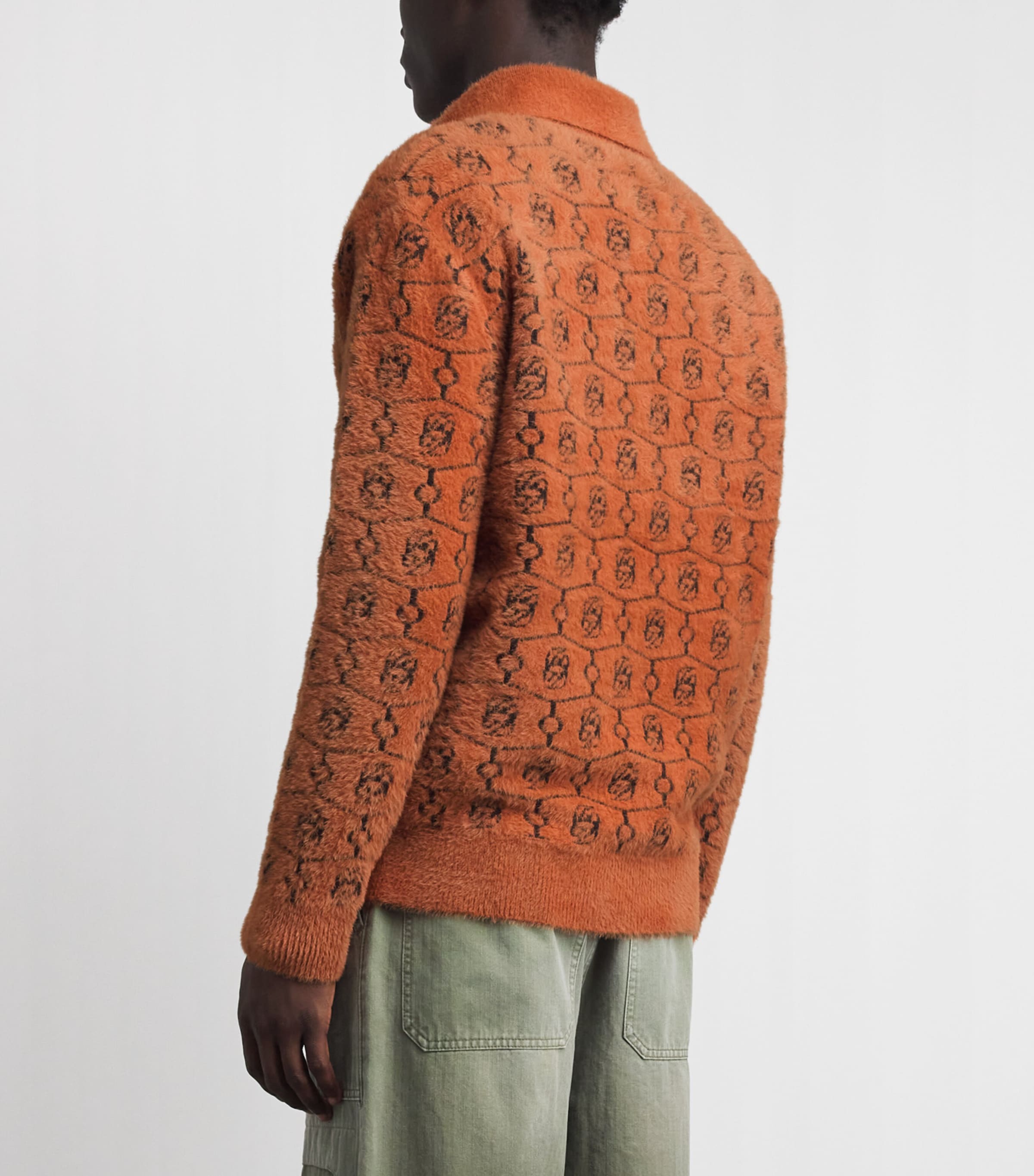 Drôle de Monsieur Mens Monogram Jacquard Polo Sweater Brown Image 5
