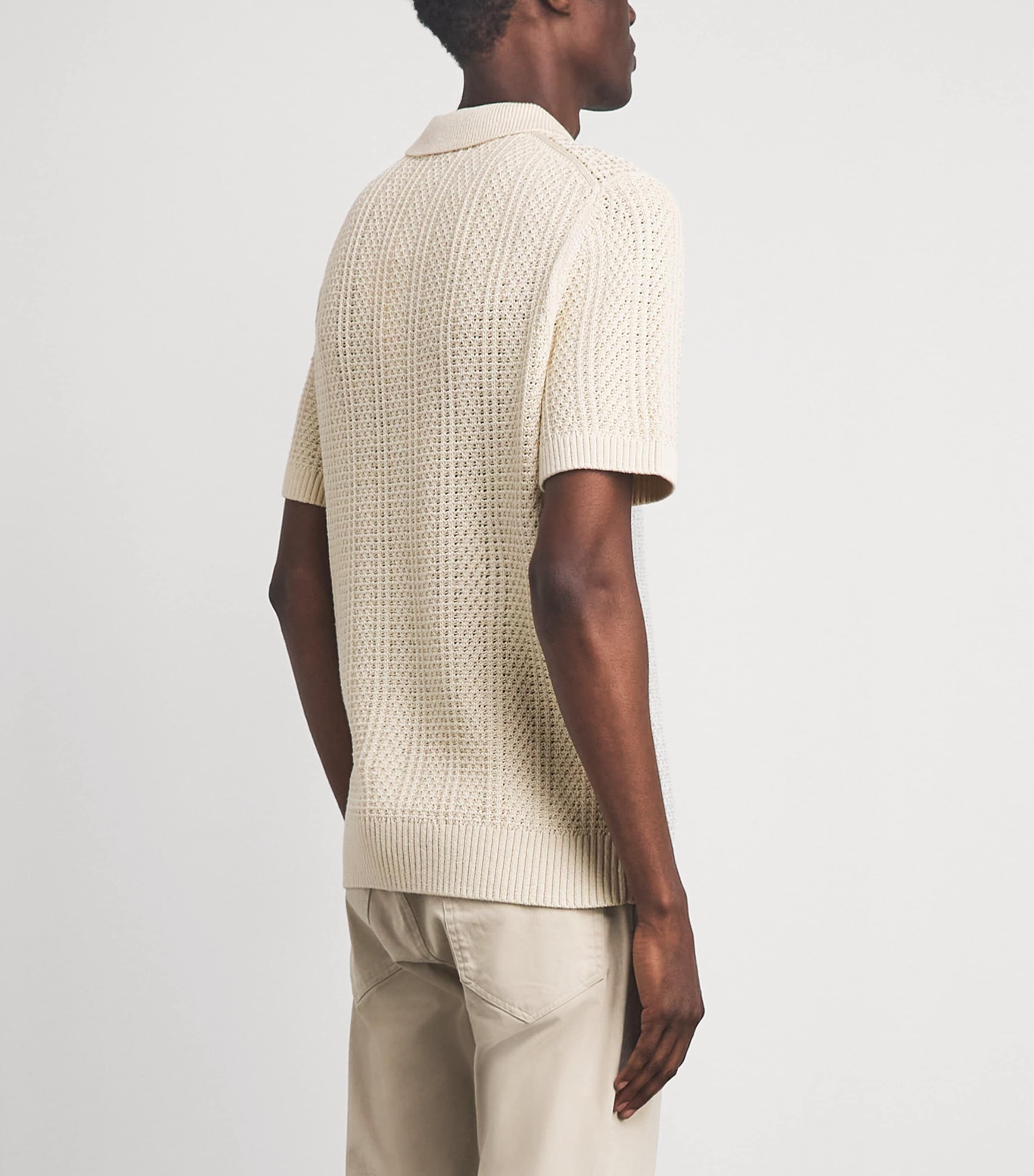 Vince Mens Cotton Crochet Knit Polo Shirt Dk Blanco Image 5