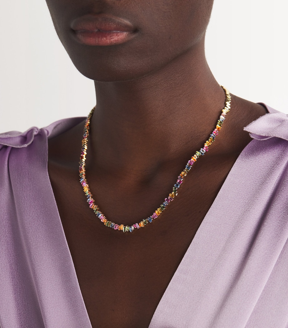 Yellow Gold and Sapphire Bold Tennis Necklace 18K YG/PS Image 2