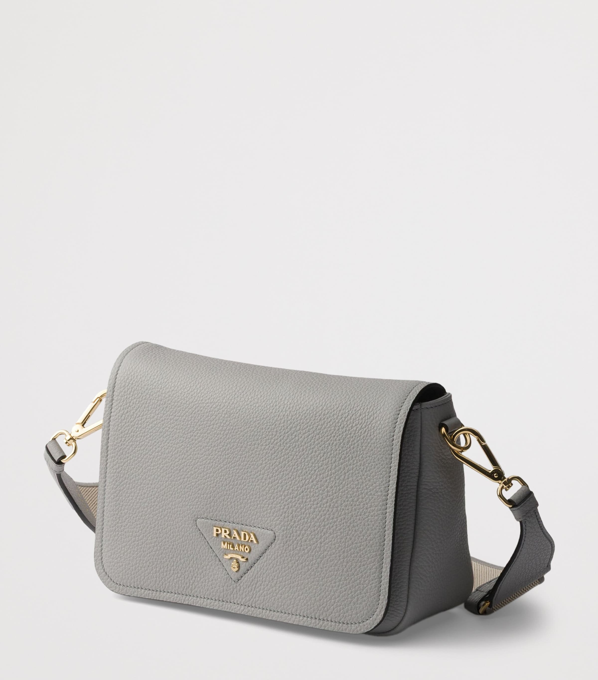 Prada Grained Leather Shoulder Bag Grey Image 5