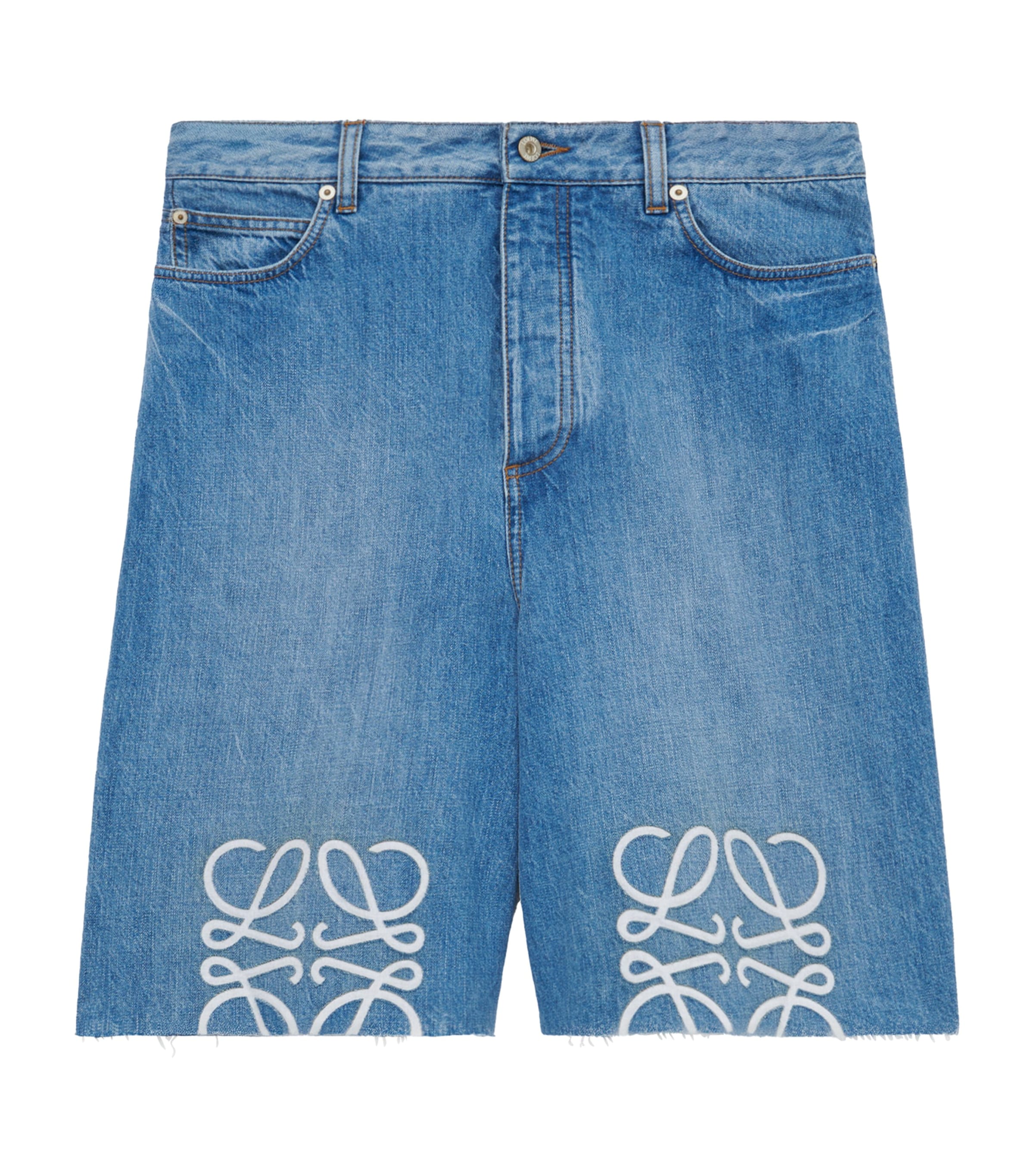 LOEWE Mens Anagram Denim Shorts Washed Denim Image 1