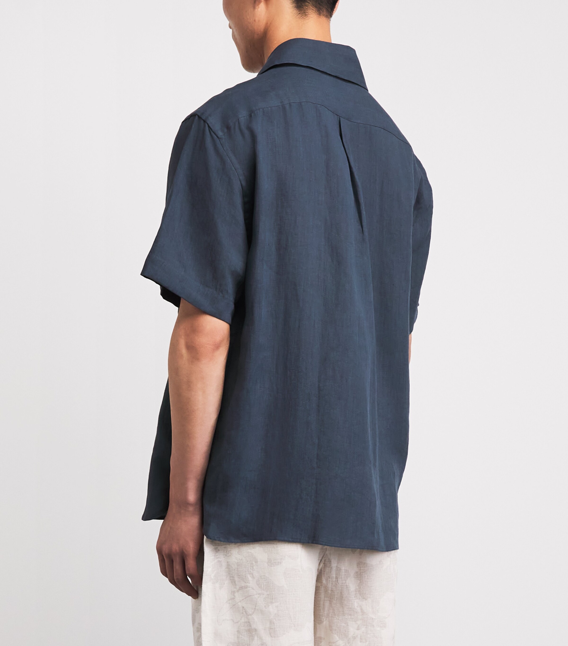Eleventy Mens Linen Bowling Shirt Royal Image 5