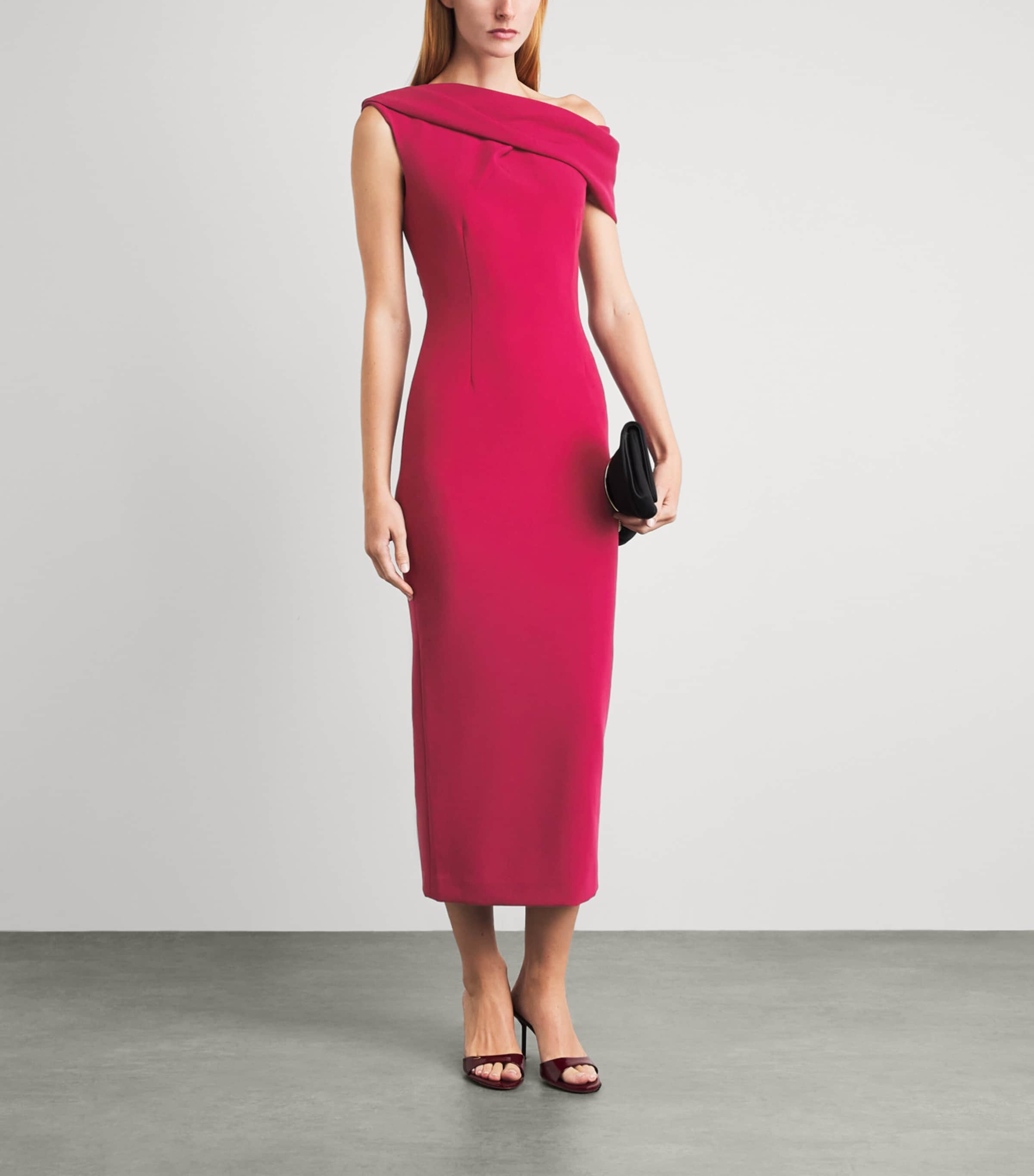 Roland Mouret Womens Asymmetric Midi Dress Dark Pink Image 2