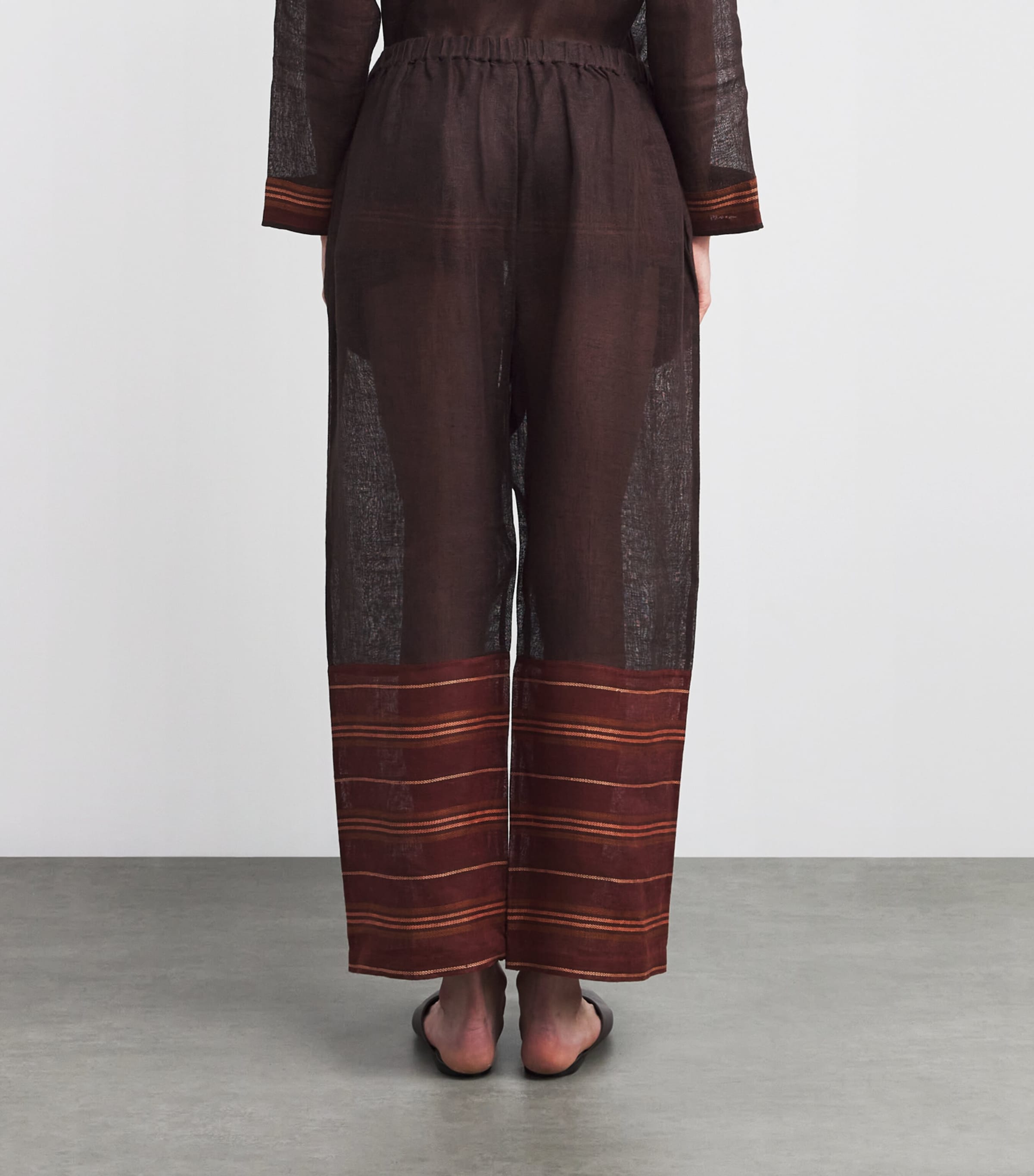 Linen Stripe Wide-Leg Trousers 200 DARK CHOC/ORANGE Image 4