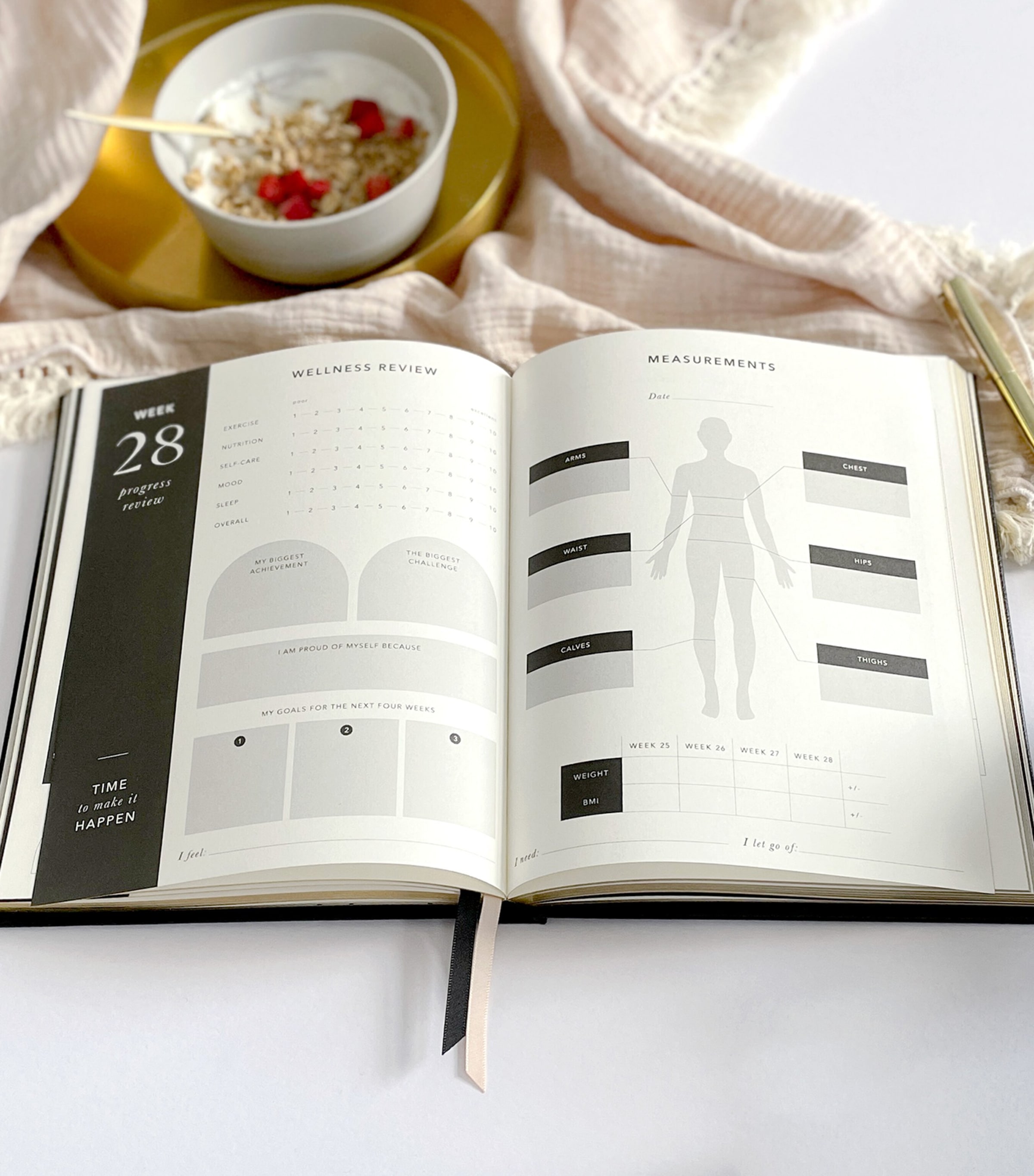 Blush and Gold Daily Fitness & Meal Planner Green, Gold Image 12
