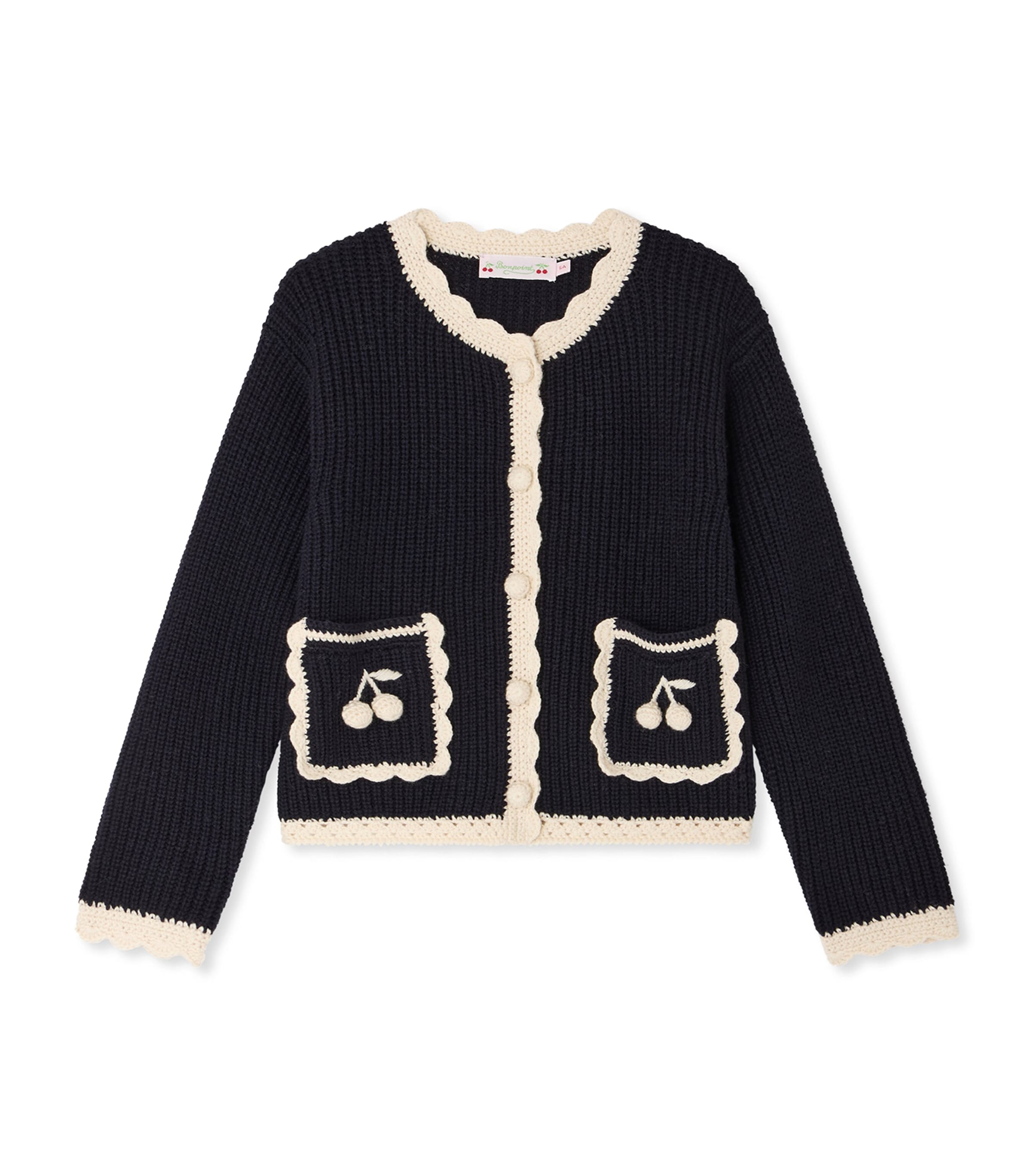 Bonpoint Wool-Cotton Maryls Cardigan (4-8 Years) Marine Image 1