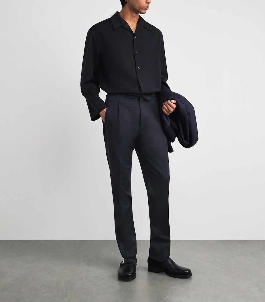 Lardini Mens Wool Drawstring Straight Trousers Navy Image 2