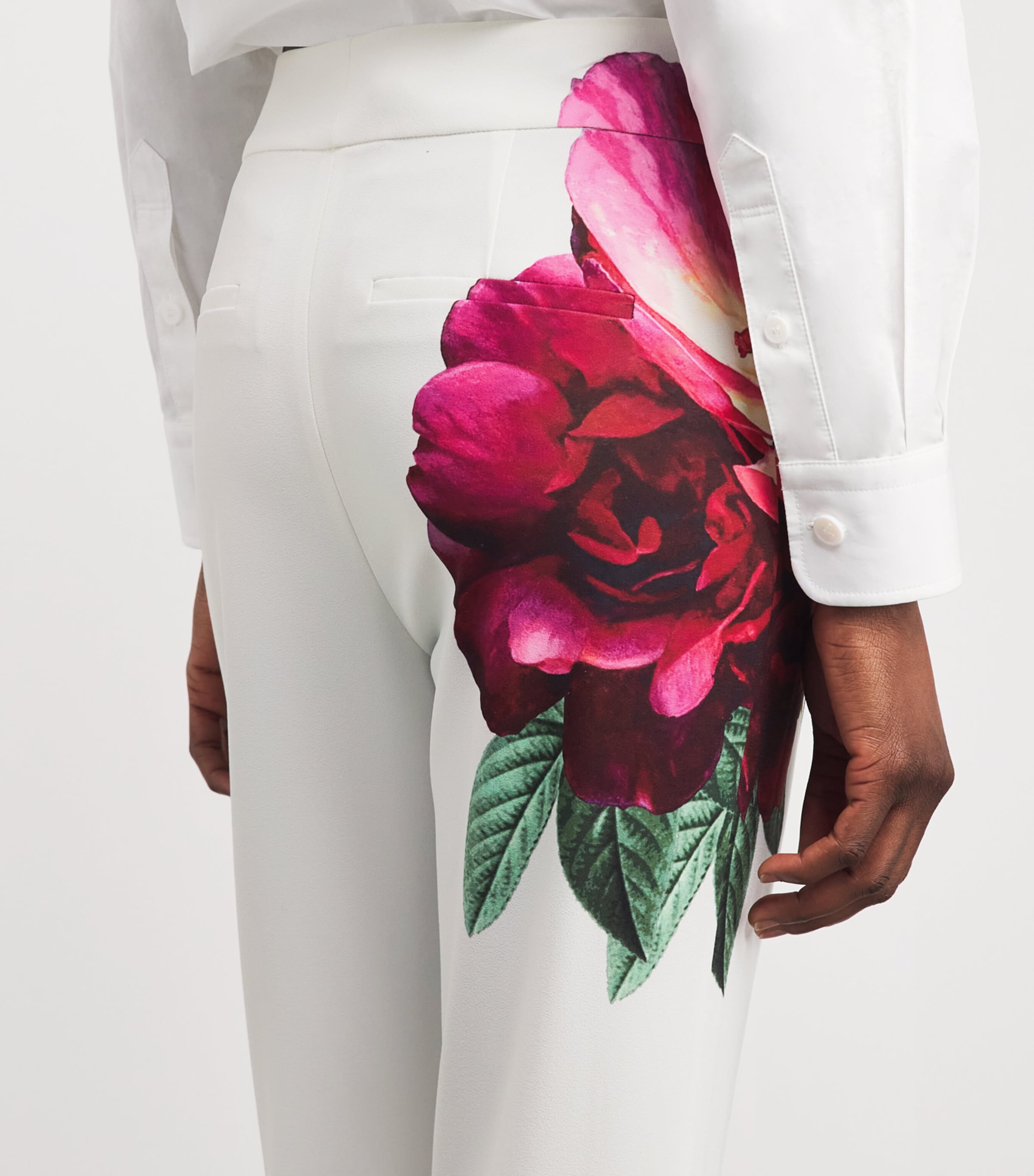 Alice+Olivia Womens Floral Print Andrew Flared Trousers O/white Image 3