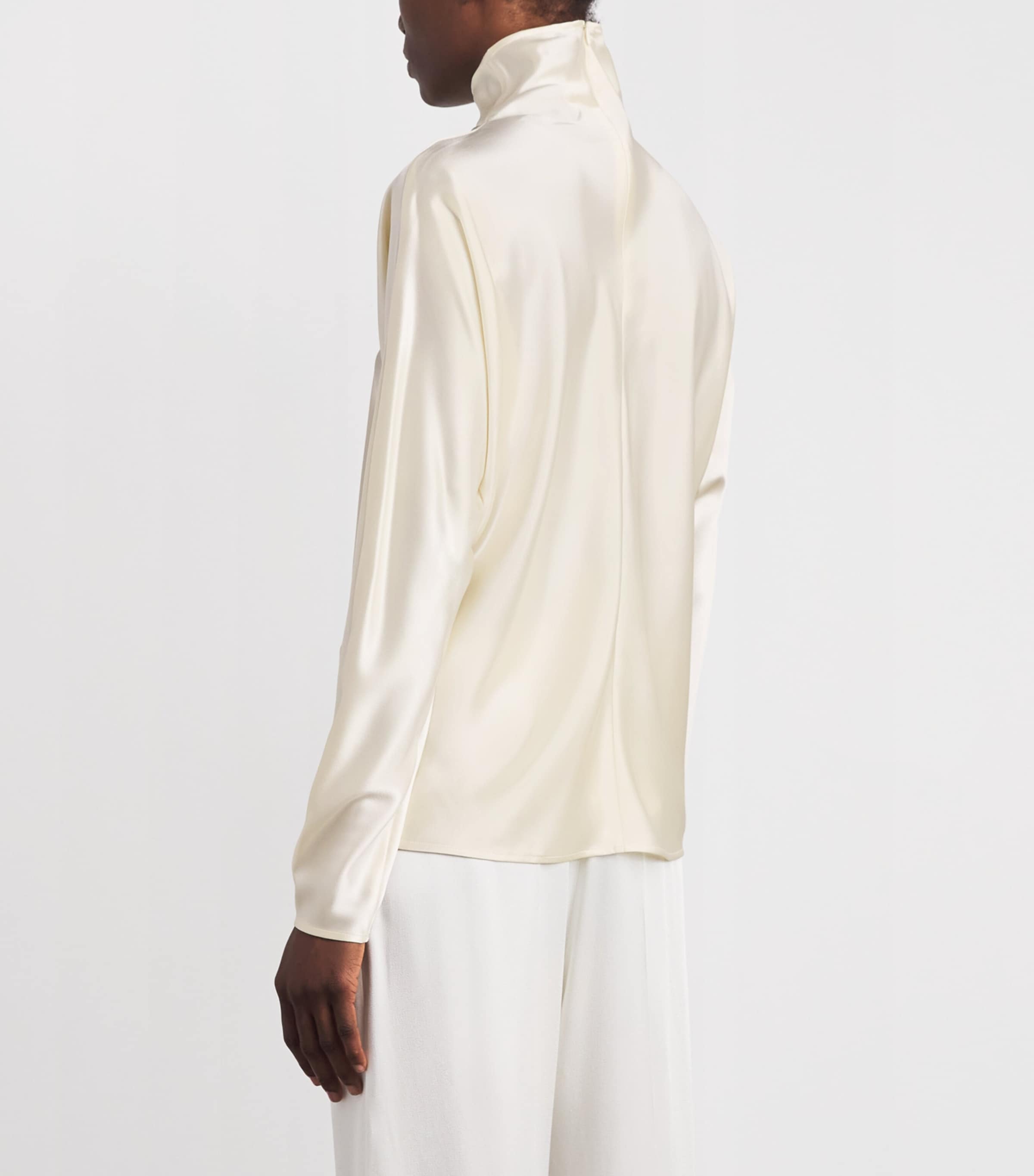 Almada Label Womens Satin High-Neck Maddy Blouse Vanilla Image 5