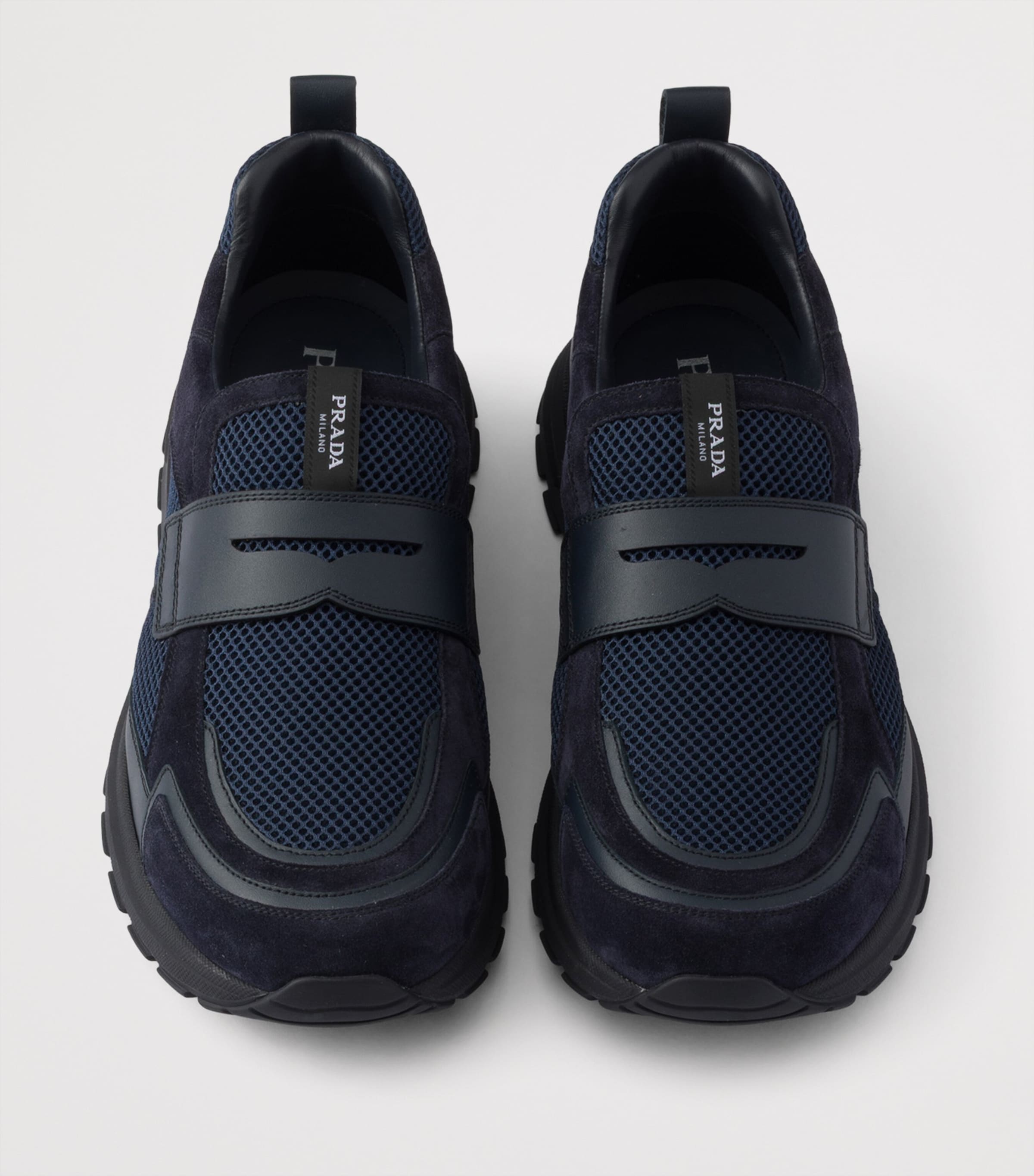 Prada Leather-Mesh Sneakers Blue Image 4