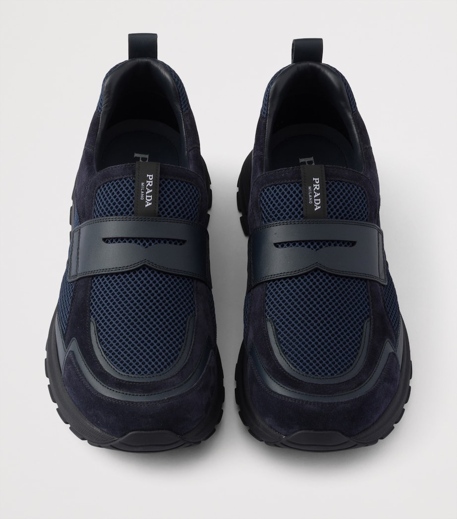 Prada Leather-Mesh Sneakers Blue Image 4