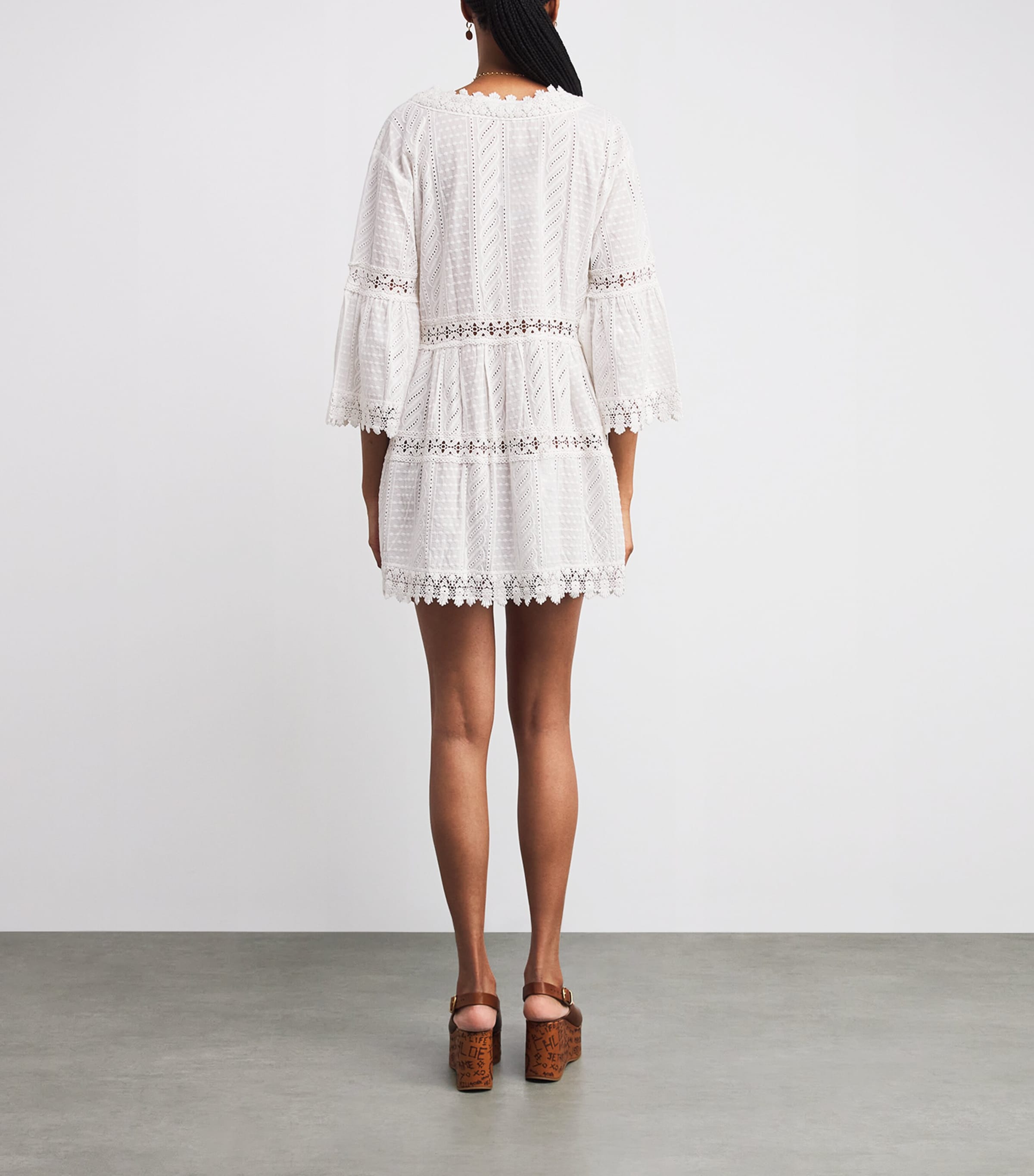 Cotton Victoria Mini Kaftan Dress WHITE4 Image 3