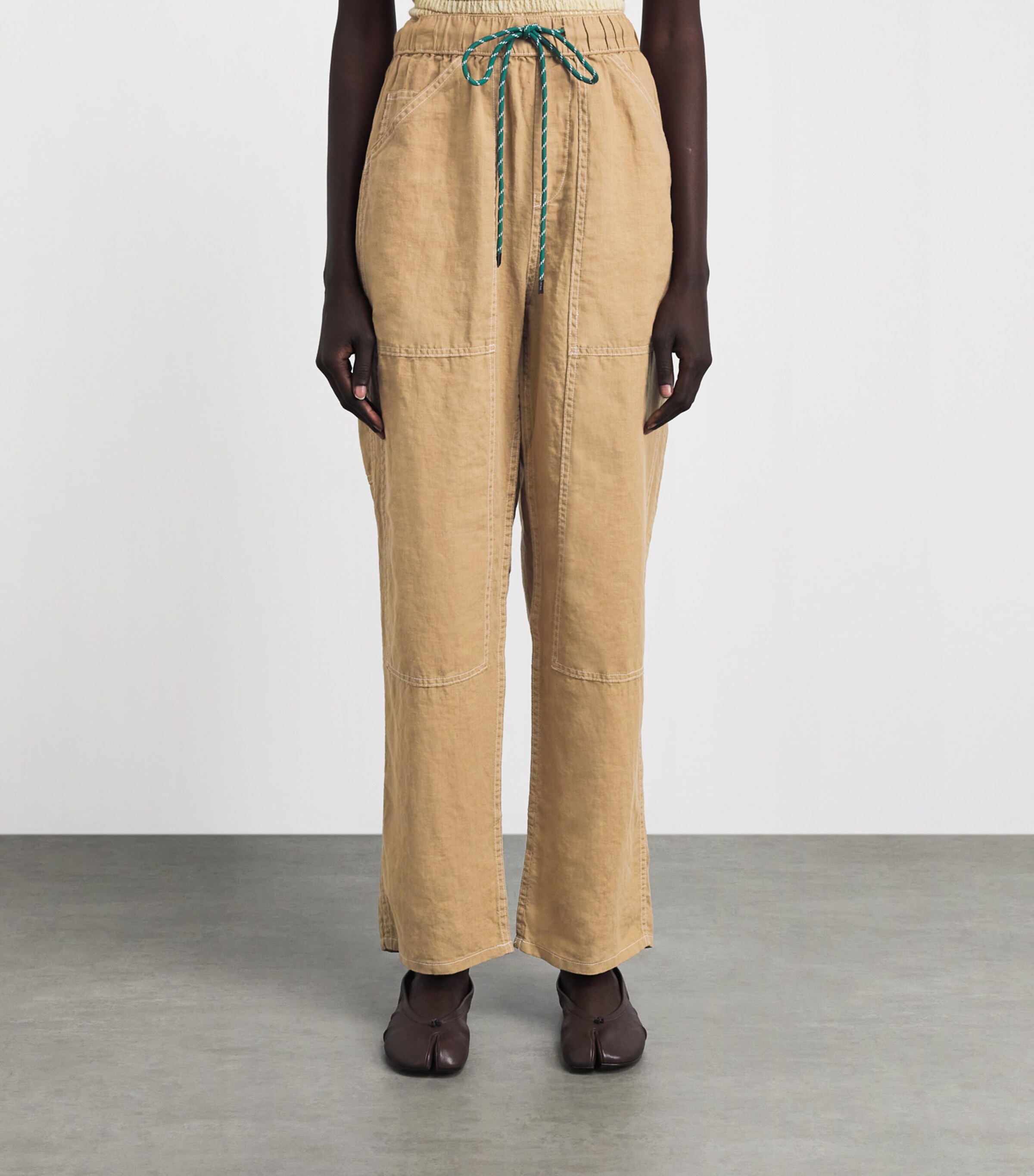 Rag & Bone Womens Linen Atlas Wide-Leg Trousers Tan Image 4