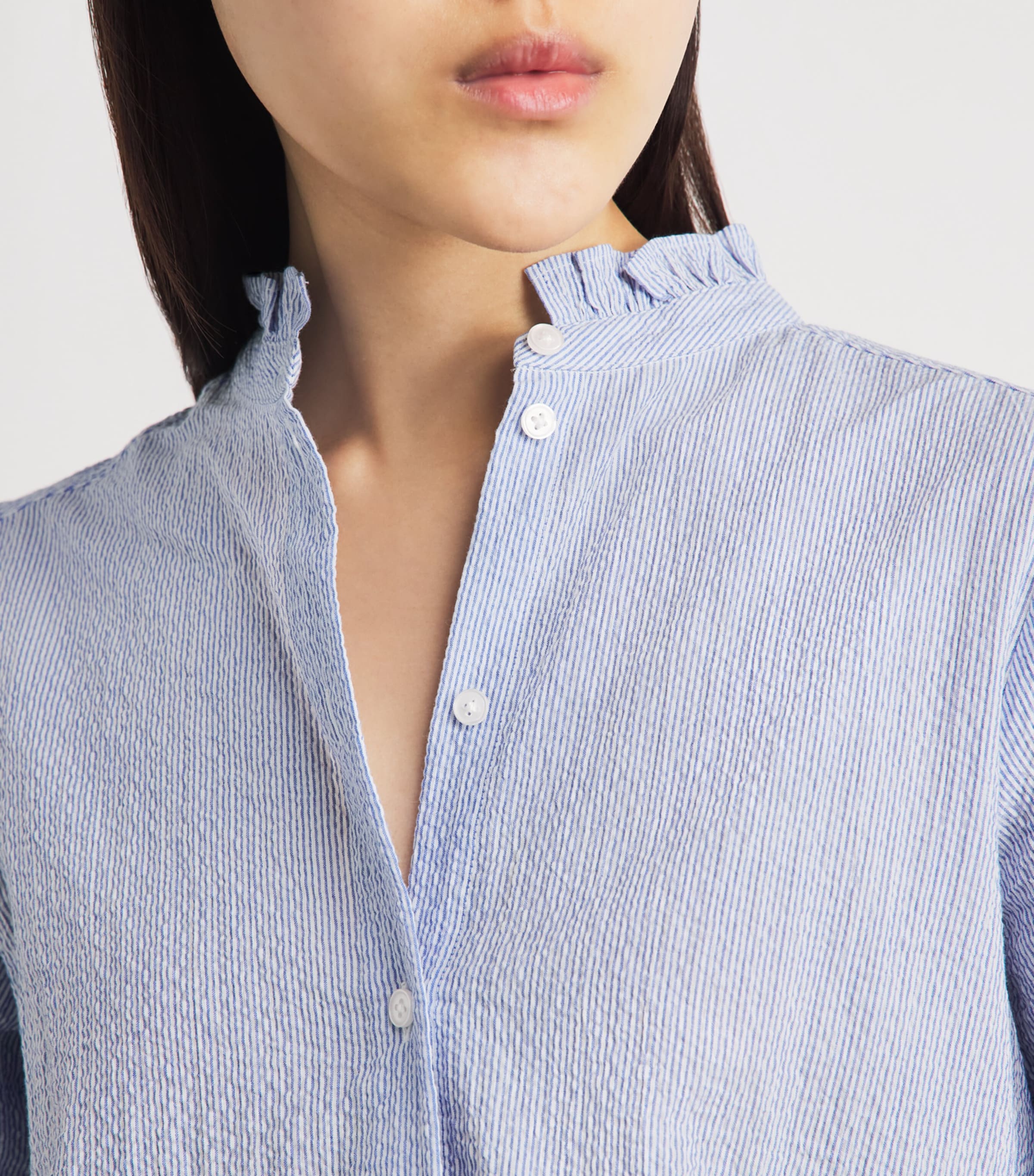 ME+EM Womens Seersucker Stripe Blouse Blue/soft White Image 3