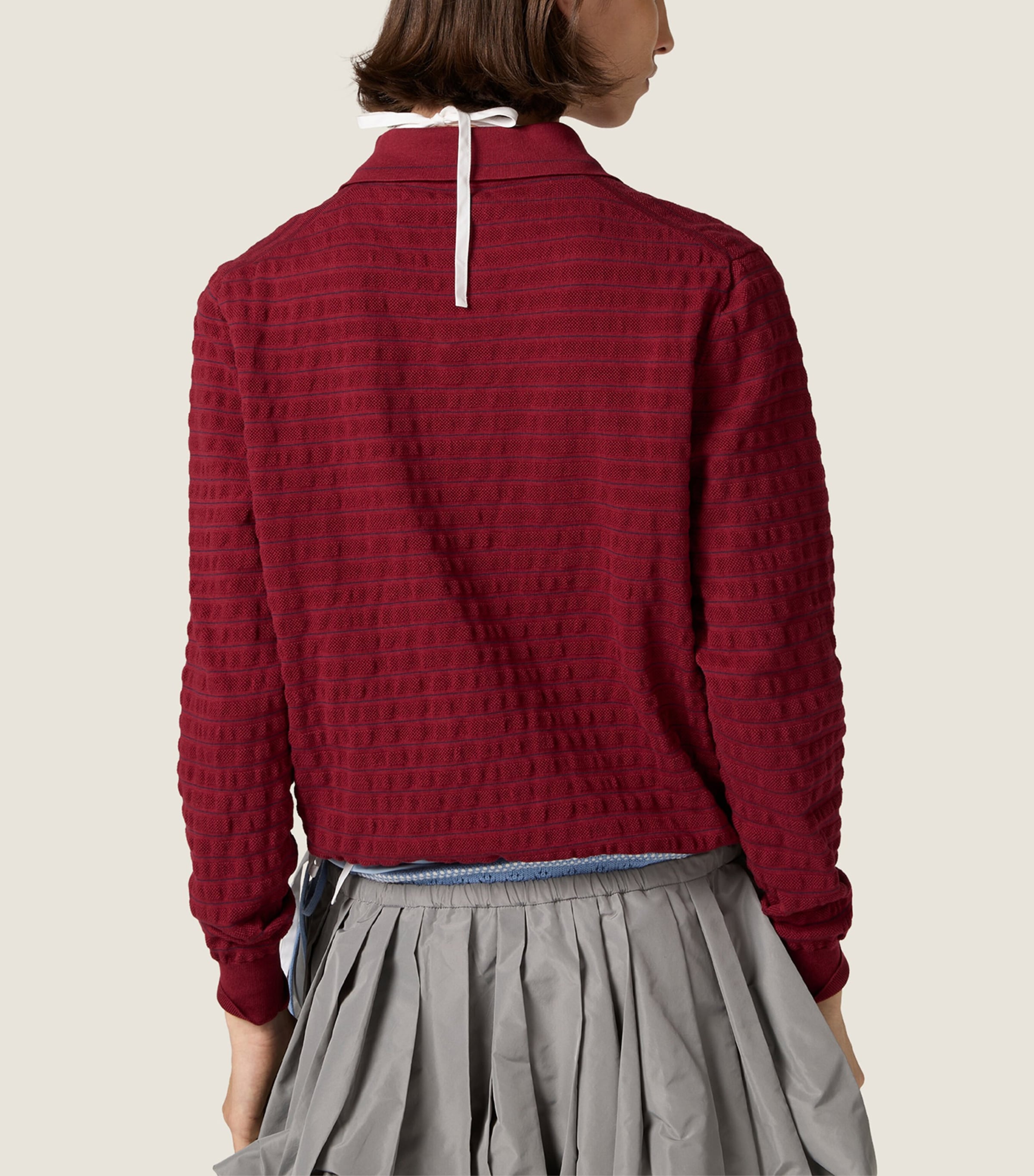Miu Miu Womens Cotton Piqué Polo Sweater Burgundy Image 3