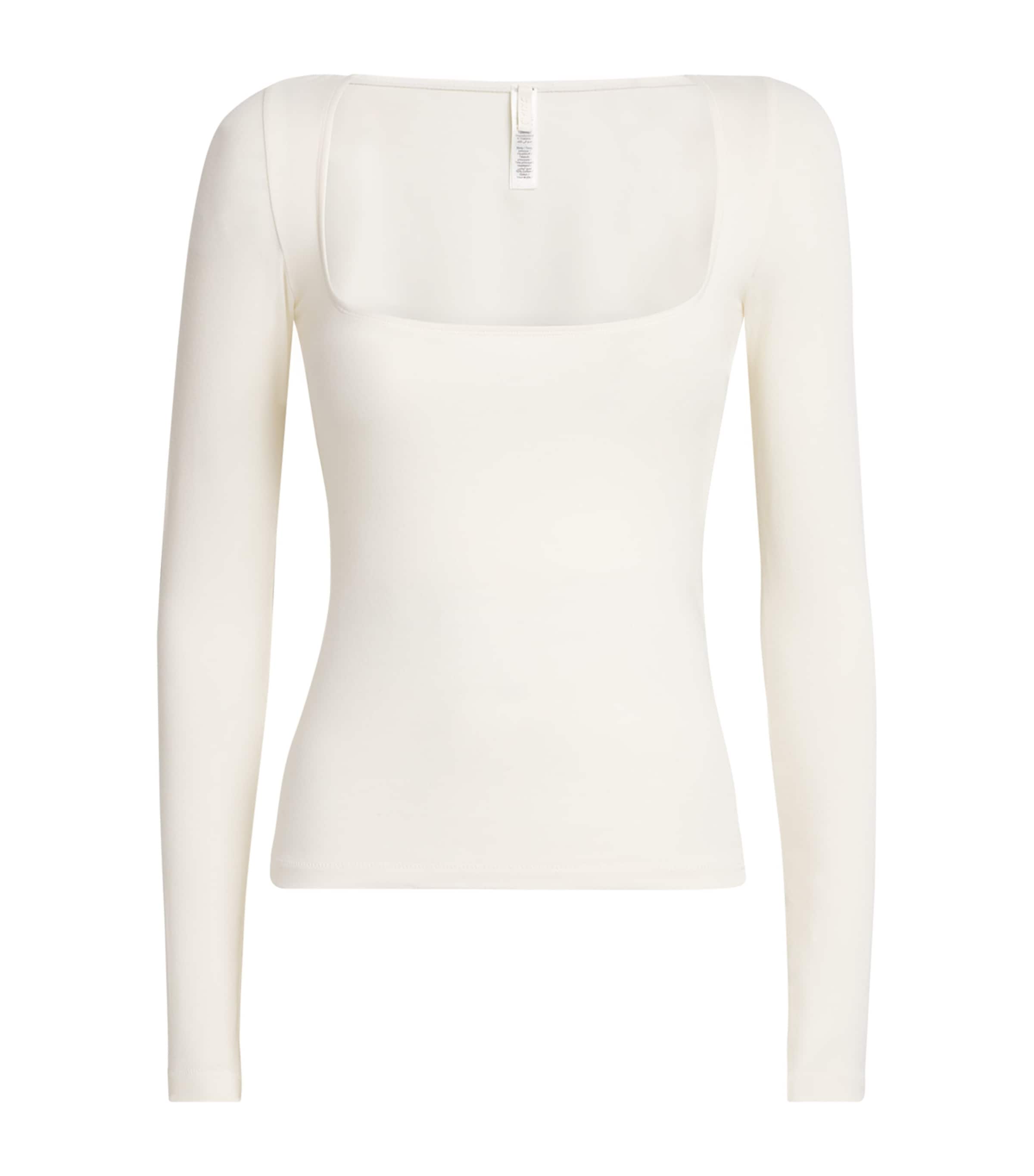 Skims Cotton-blend Scoop-neck T-shirt In Ivory
