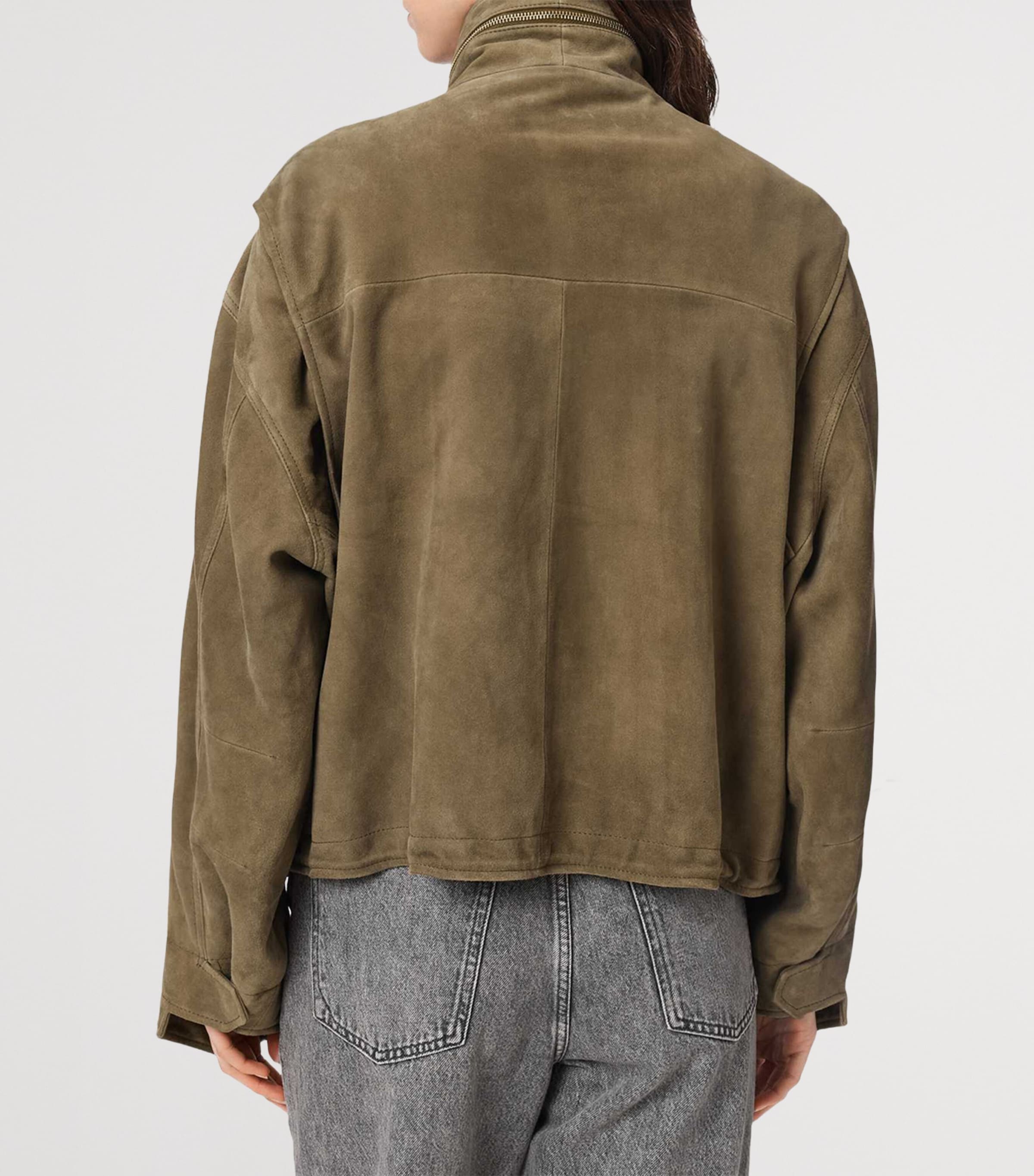 AllSaints Womens Suede Clay Bomber Jacket Olive Green Image 4