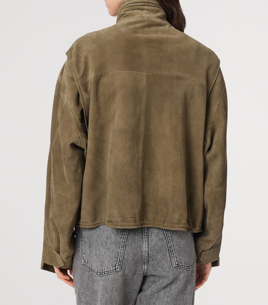 AllSaints Womens Suede Clay Bomber Jacket Olive Green Image 4