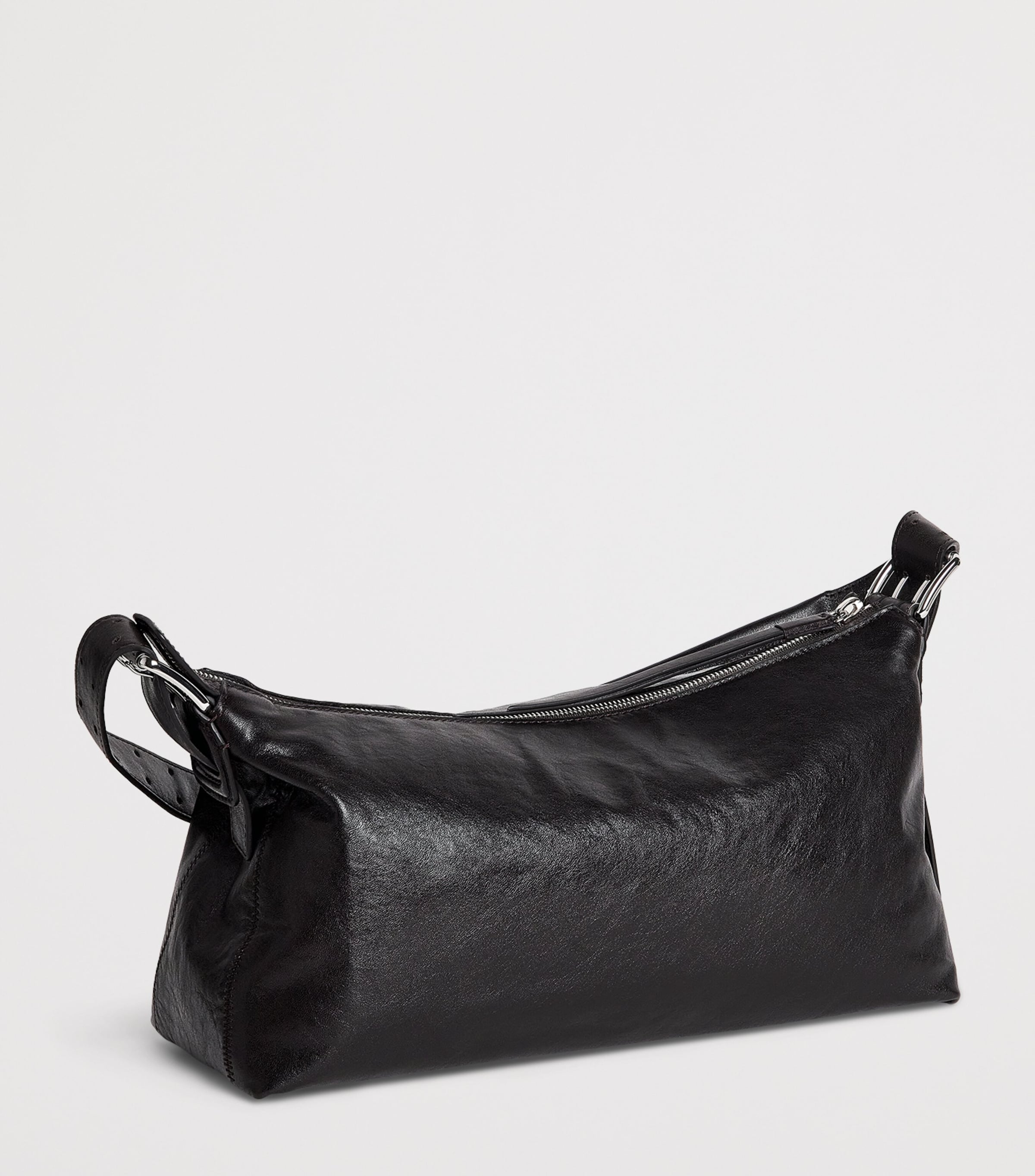 Leather Belted Baguette Shoulder Bag BR490 DARK CHOCOLATE Image 3