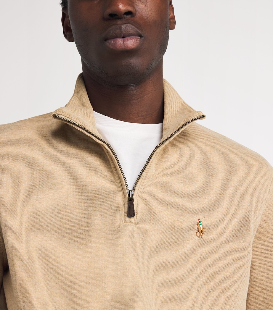 Cotton Logo Quarter-Zip Sweater CAMEL Image 6