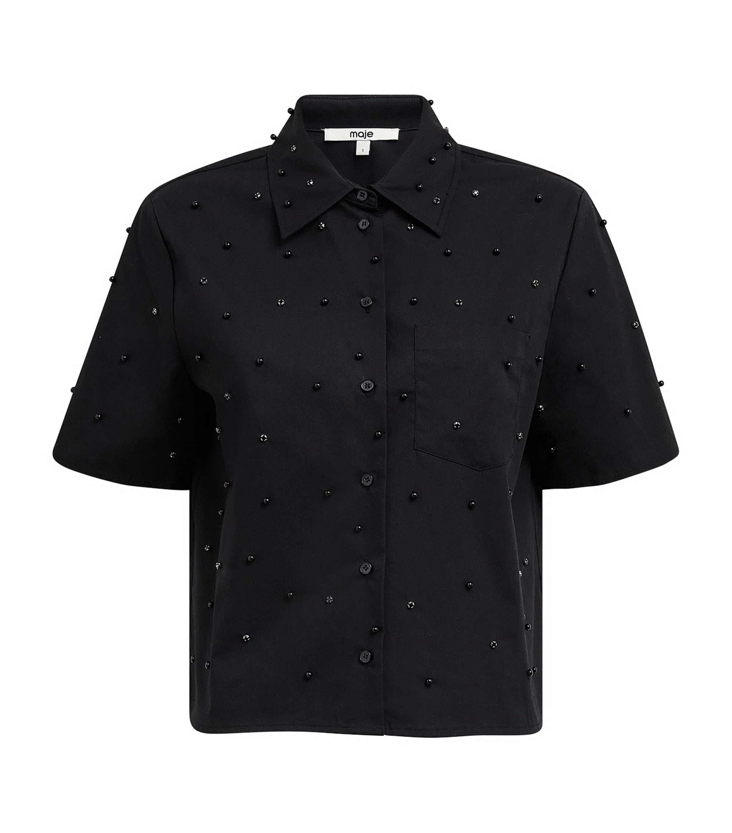 Maje Womens Cotton Embellished Shirt Black Image 1