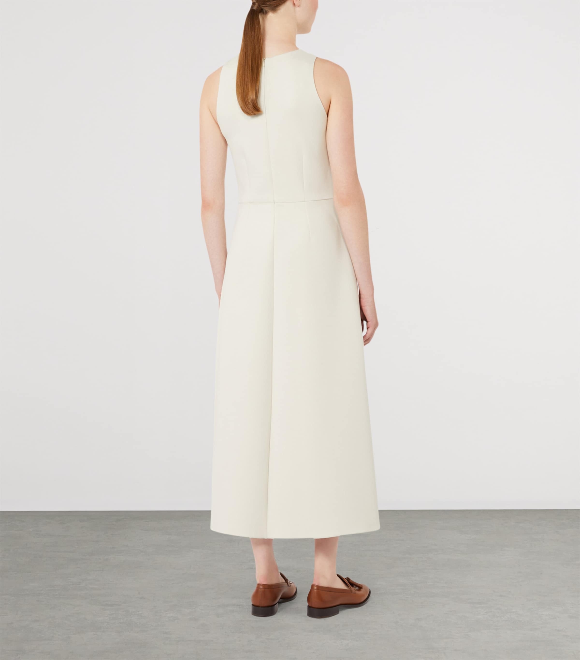 Max Mara Womens Cotton-Blend Pleated Midi Dress Beige Image 3
